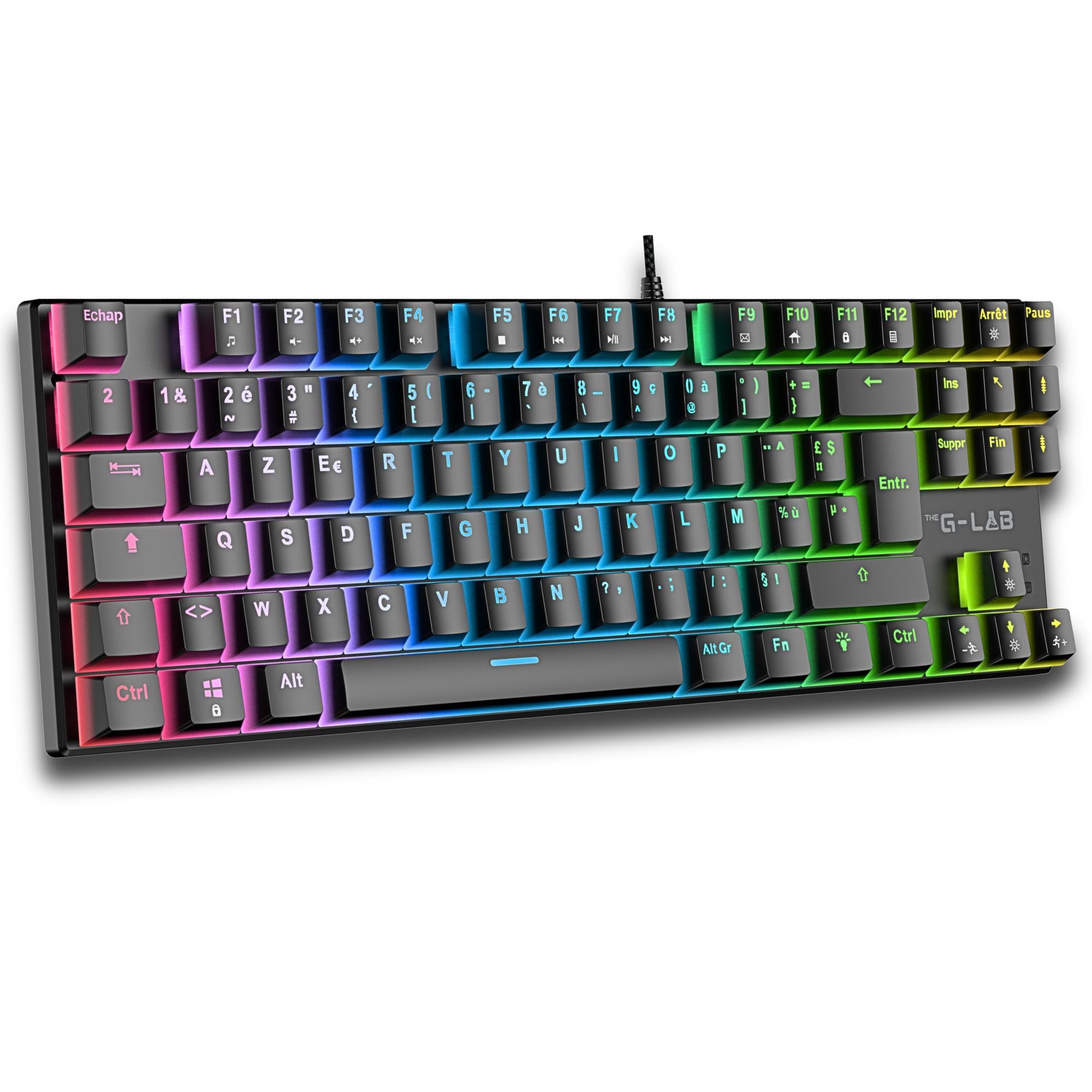 The G-Lab - KEYZ Mercury EX - Przewodowa klawiatura gamingowa USB - Mechaniczna klawiatura TKL, czerwony przełącznik, RGB z 20 trybami świecenia - 26 klawiszy antyghostingowych na PC/PS4/PS5/Xbox