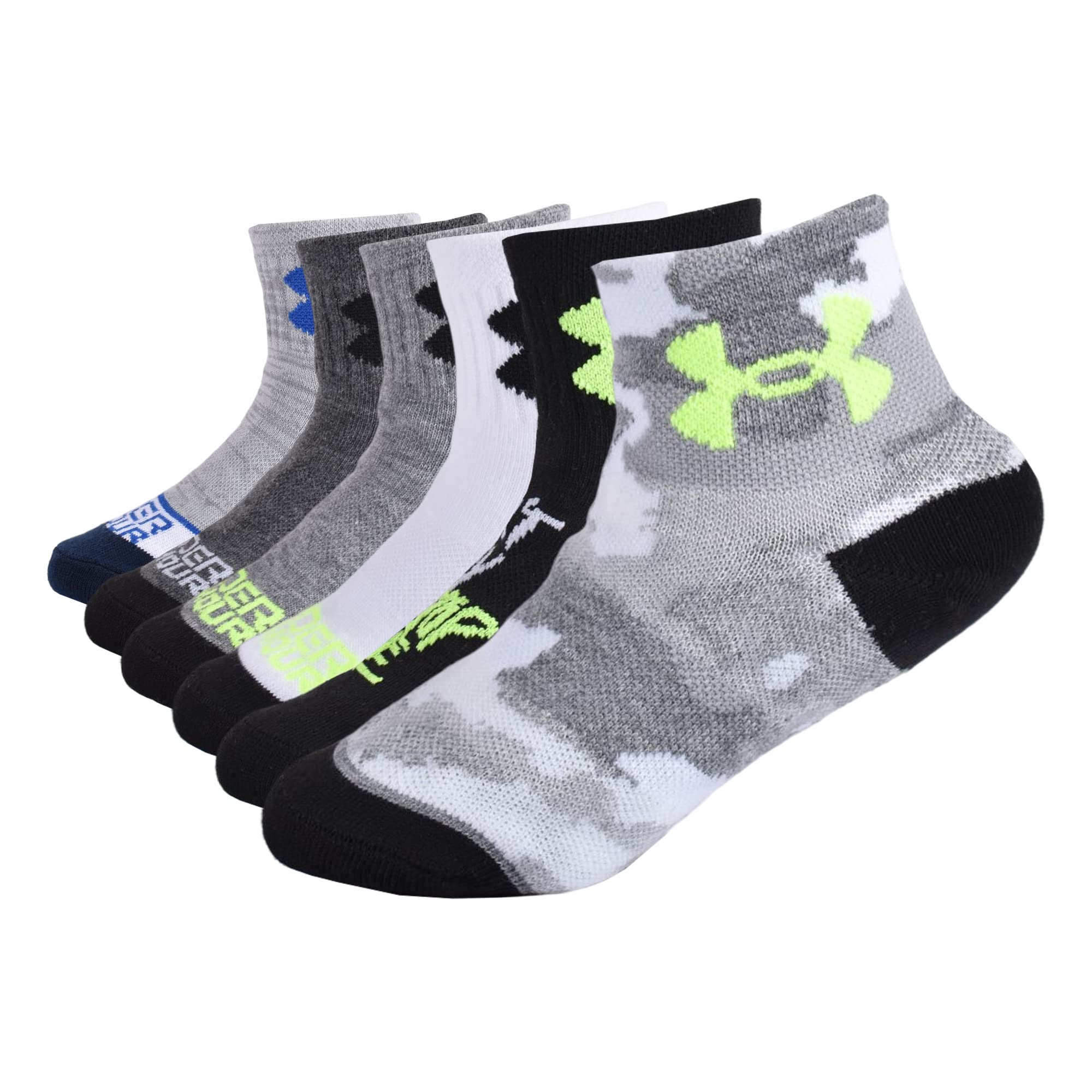 Under Armour Boys Multi Pack Quarter Sock, Grey Camo, 4-6