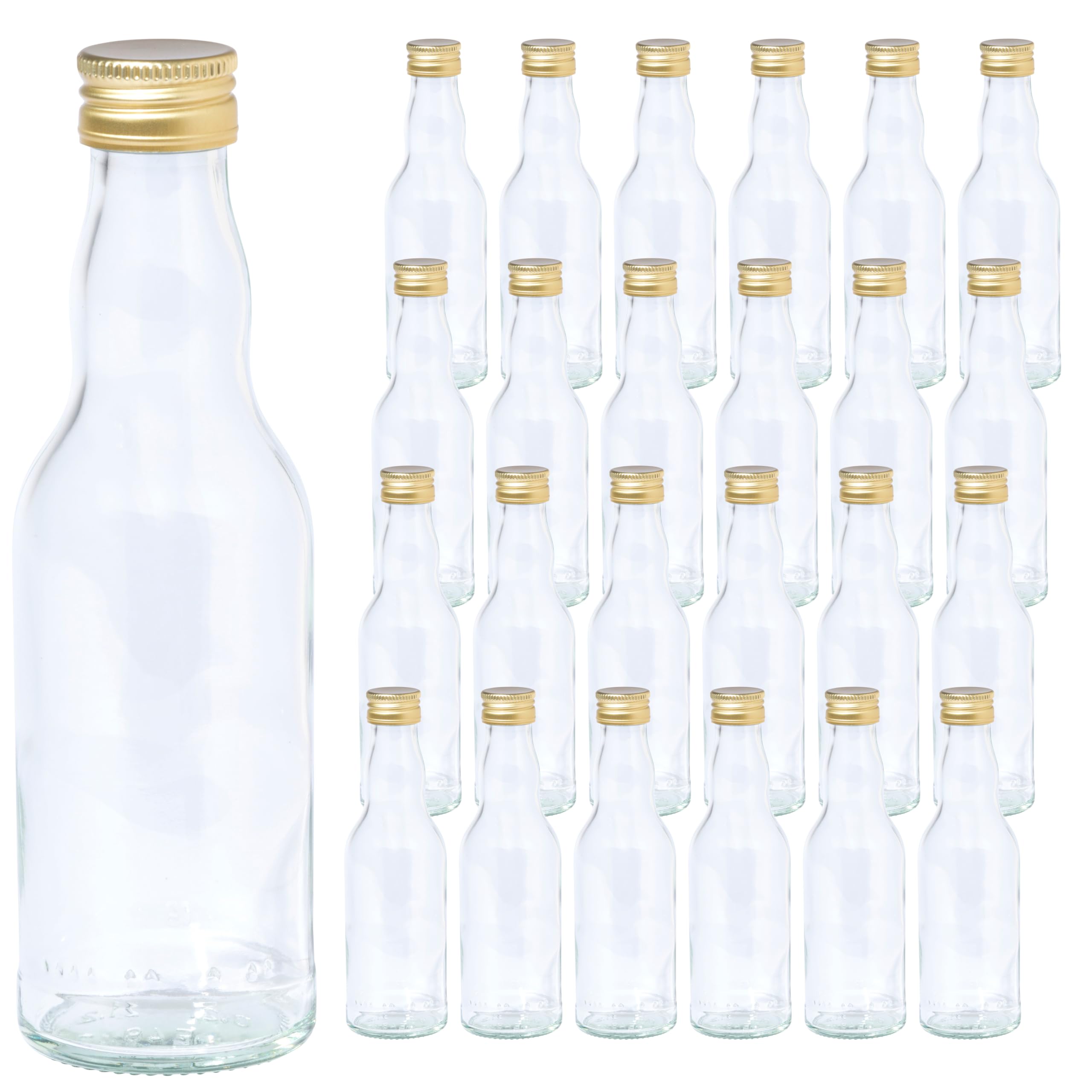 Vitrea 24 leere Glasflaschen 200ml Schraubverschluss Gold - kleine Flaschen zum Befüllen mit Deckel - für Saft, Getränke, Likör, Öl, Saucen, Sirup