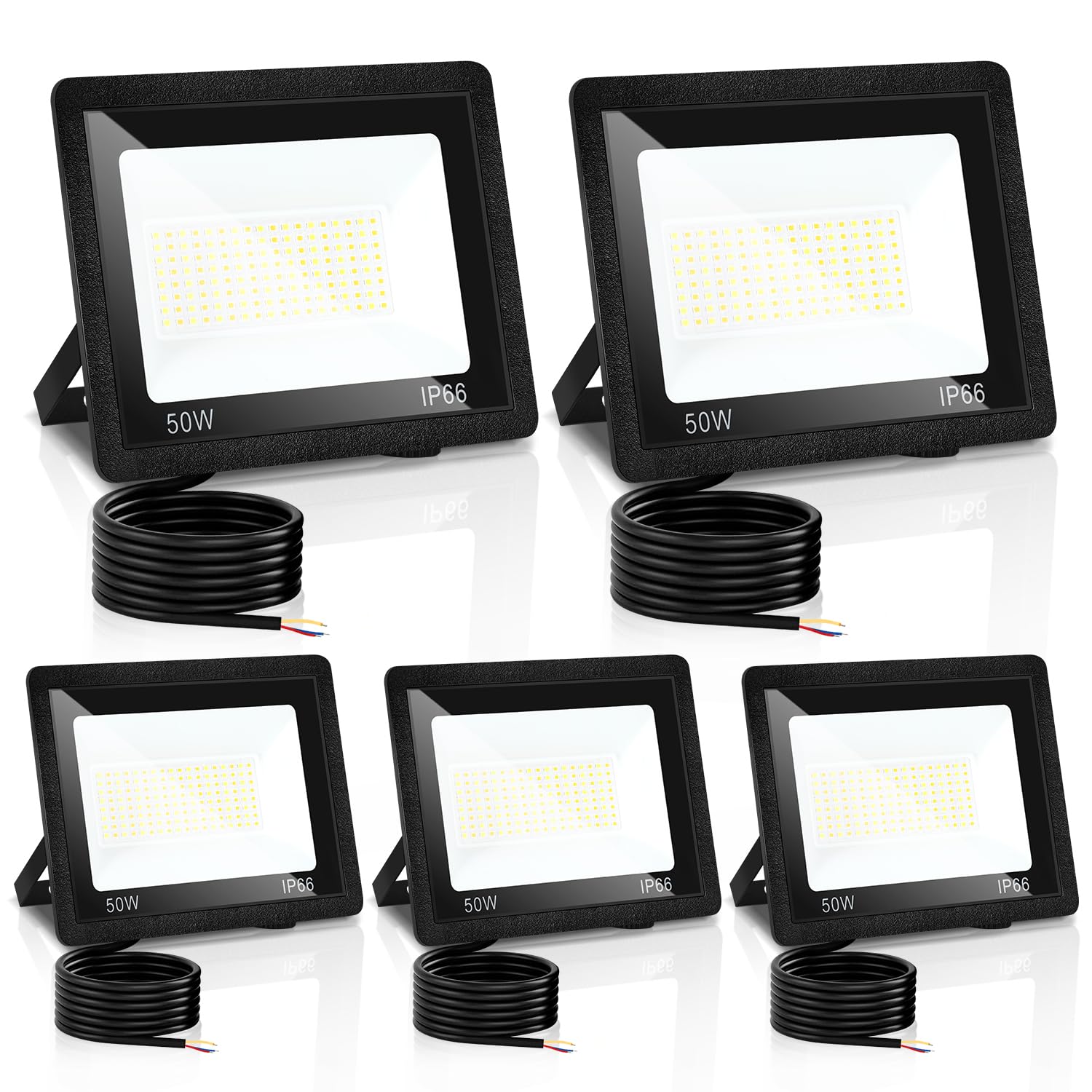 5x 50W Projecteurs LED, Super Lumineux avec 3 Températures de Couleur Réglables, Spots Imperméable IP66, Projecteur Extérieur pour Jardin, Cour, Garage, Hôtel