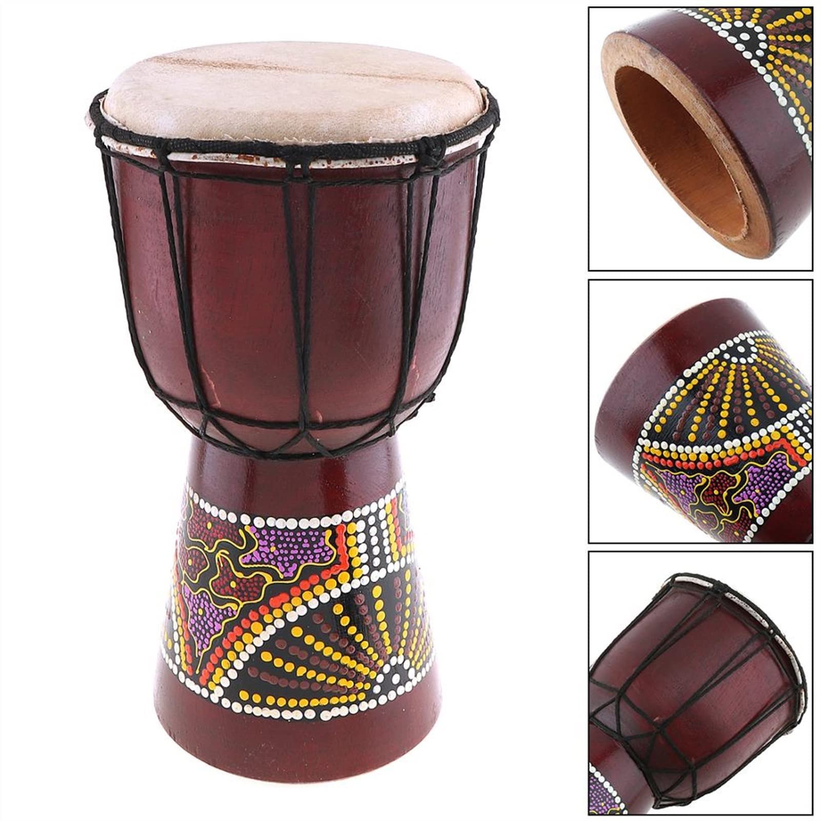FLFL Djembe Tambor 4/6 Pulgadas Profesional Tradicional Africano Djembe Drum Madera Cabra Piel Buena Sonido Africano Musical Instrumento (Color : 6 Inch)