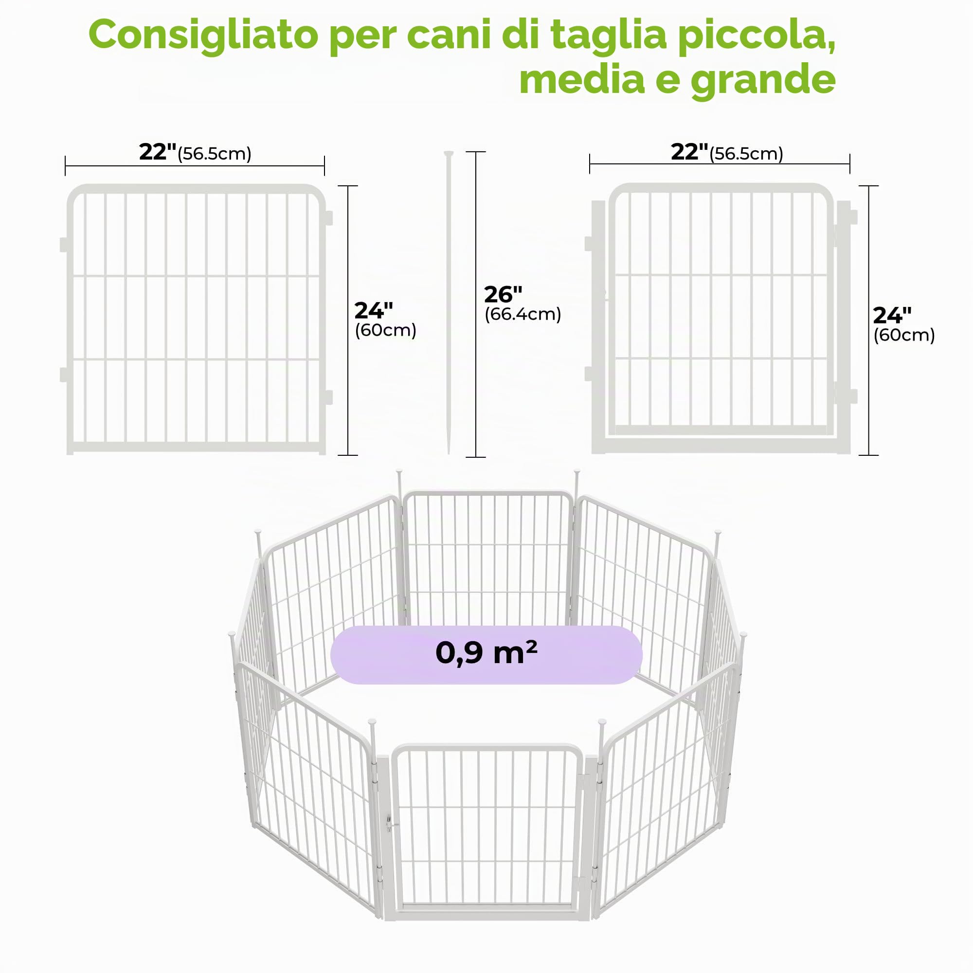 SunsGrove recinto per cani da interno in Antiruggine recinto per animali Montaggio Senza Attrezzi Ideale per Interni ed Esterno Bianco (60 cm, 8 Pannelli)