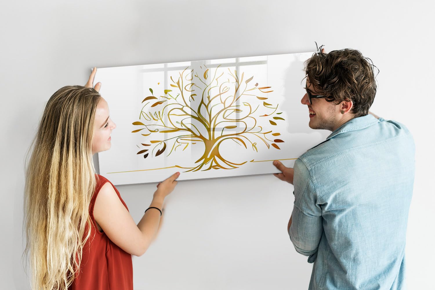 Magnetisches Glasboard mit starken Neodym-Magneten & Marker-Set | Abwischbar, modern & langlebig | Perfekt für Büro, Besprechungen & Homeoffice- 120x60 - Goldener Baum