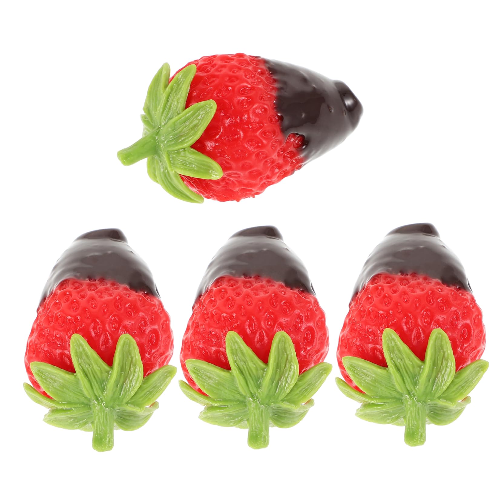 TOYANDONA Realistic Faux Strawberries with Chocolate Dip 4 Pieces Mini Artificial Fruit Decorations for Home Kitchen Party Photography Props Cute Strawberry Embellishments