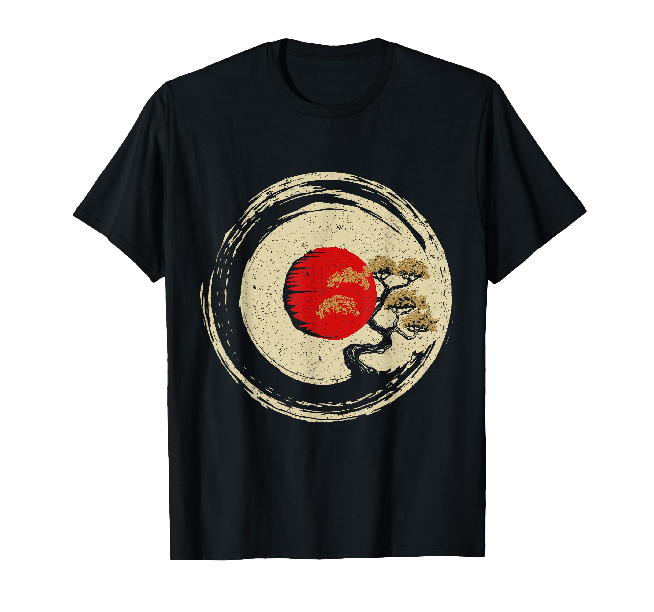 Bonsai Tree in Japanese Zen Buddhist Enso Circle T-Shirt Small
