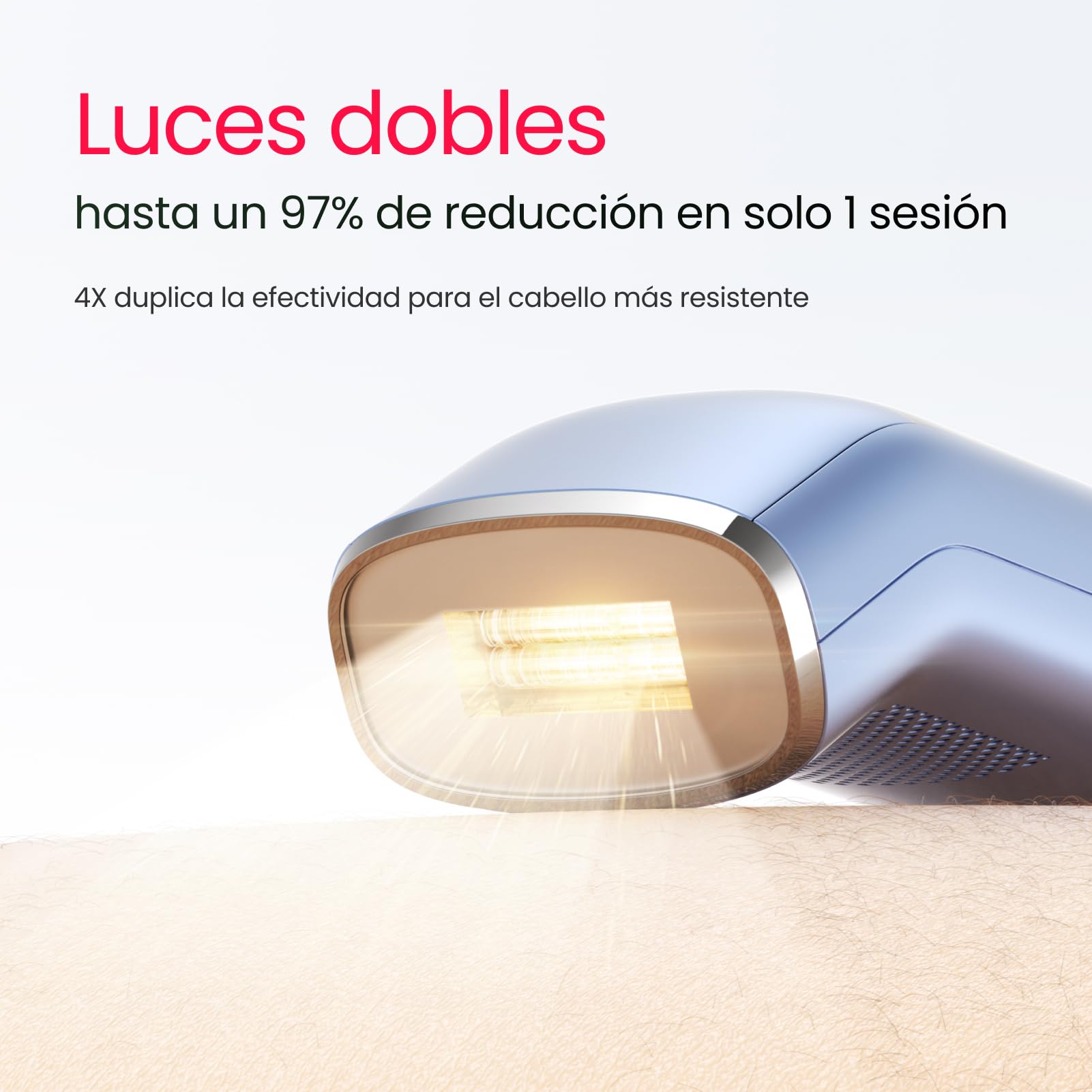 100W Doble Luz IPL Depiladora Laser, Pulso Cuádruple, Enfriamiento de Zafiro a 2℃, Modo PHR para Vello Rebelde, Depiladora Luz Pulsada para Piernas, Bikini, Axilas, Cara, Cuerpo