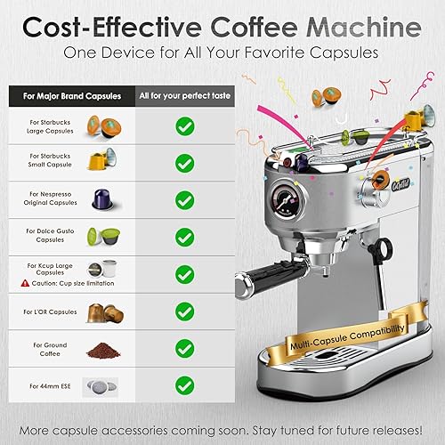 Miniatura 3 de 20-Bar Espresso Machine & Coffee Machine  Compatible with Nespresso, Keurig K Cup  Hot & Cold Brew, Milk Frother, Stainless Steel  10 oz Espresso