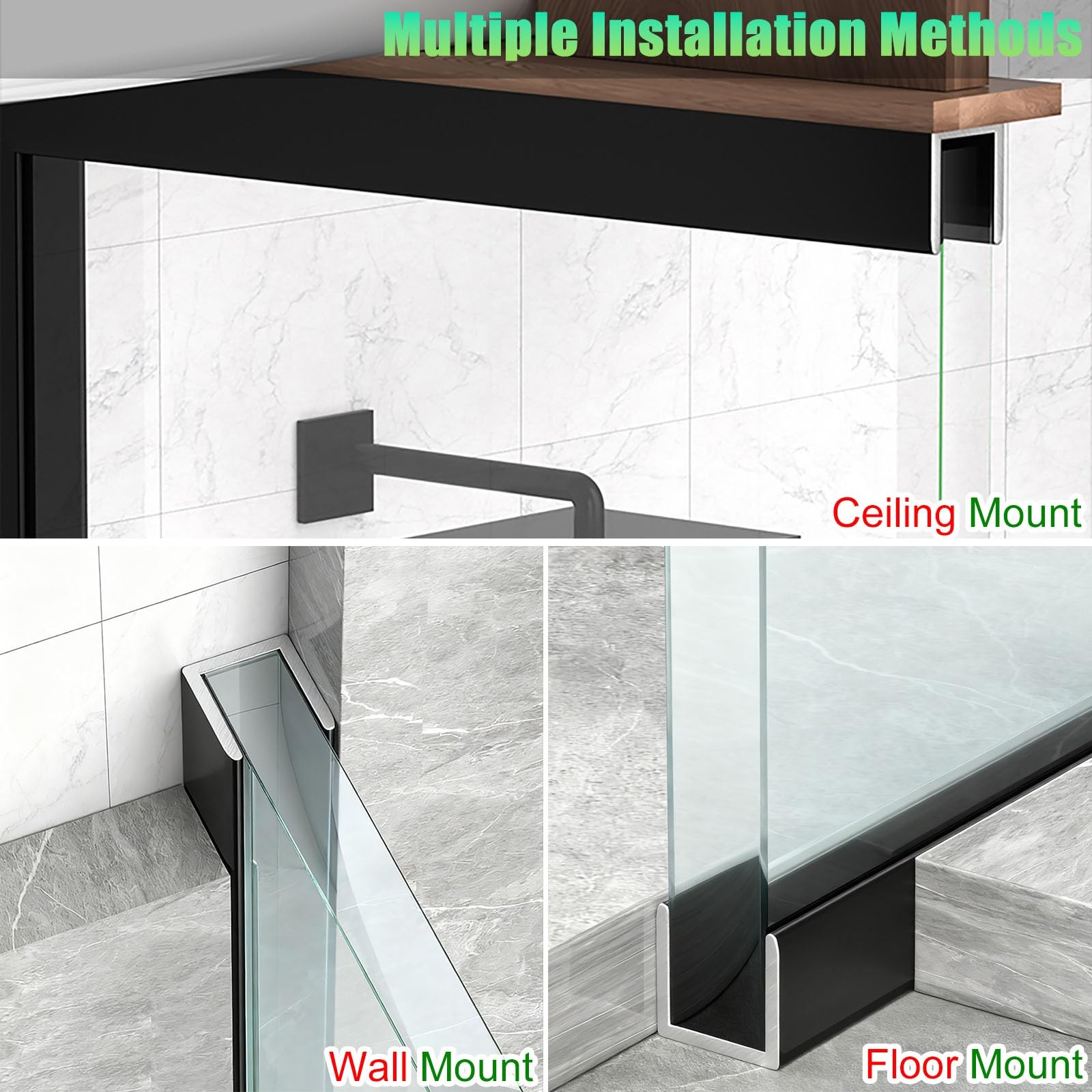 canal U vidrio Juego De Canales Tipo U Para Baño De 2 4 6 8, Perfil De Aluminio Con Ranura Fija De Vidrio Empotrado Sin Marco, Puerta De Ducha(4 pcs,Fit 8mm(3/10") glass)