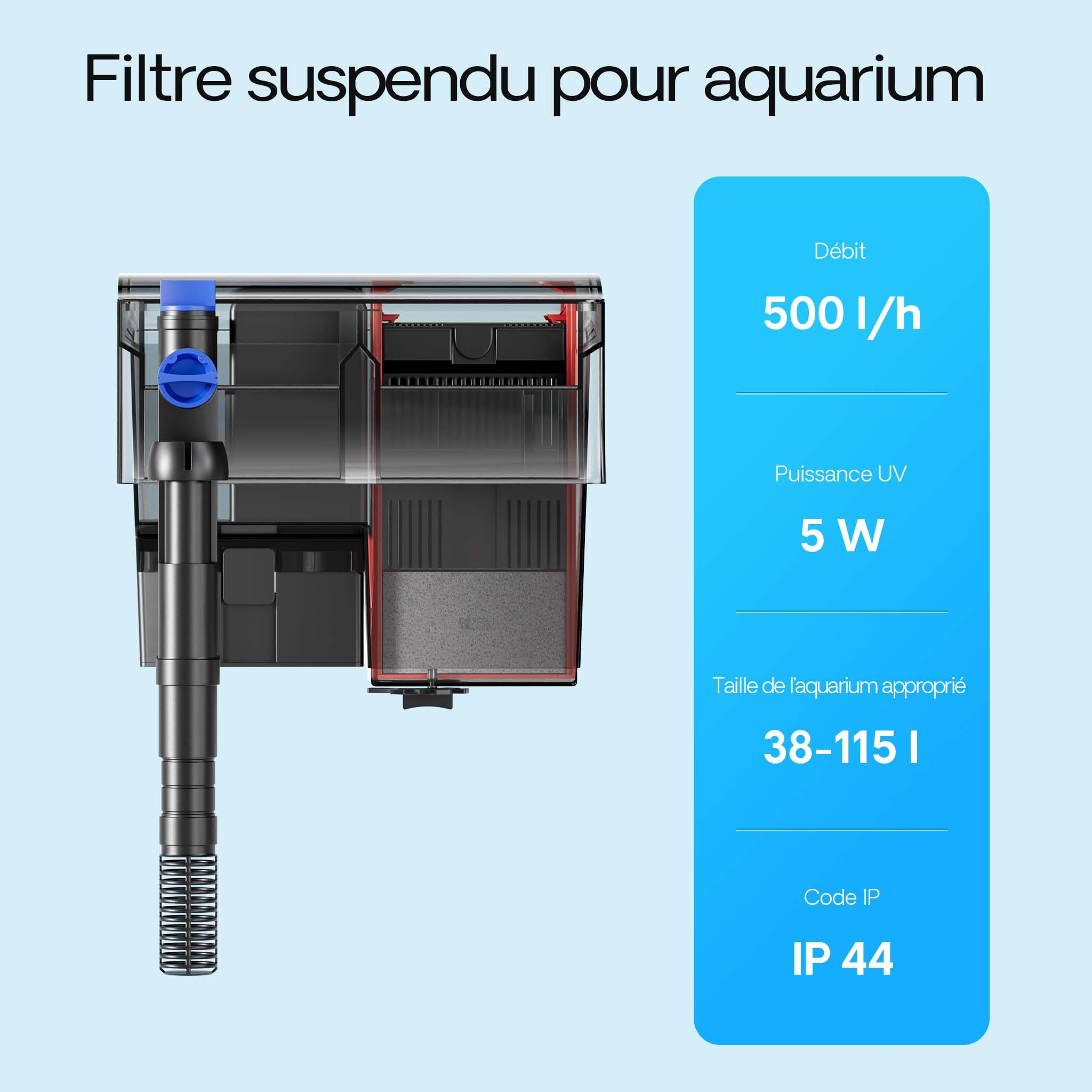 SunSun CBG-500 Filtre Suspendu Hang on Filter avec UVC 5 W, 195 x 160 x 165 mm, débit 500 l/h, pour Aquariums 115 l