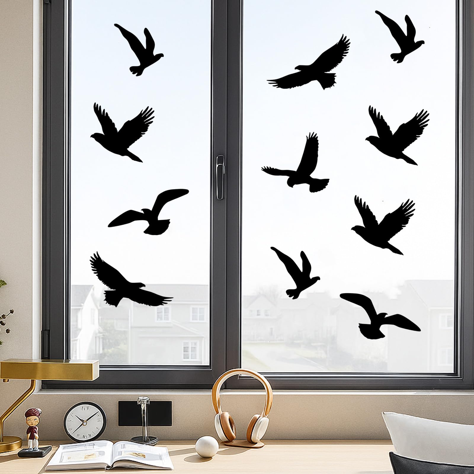 Nevoluxer Black 20 Pieces Bird Window Stickers Anti Collision Large Decals For Glass To Deter Birds Reusable Bird Shape Window Stickers For Home And Office