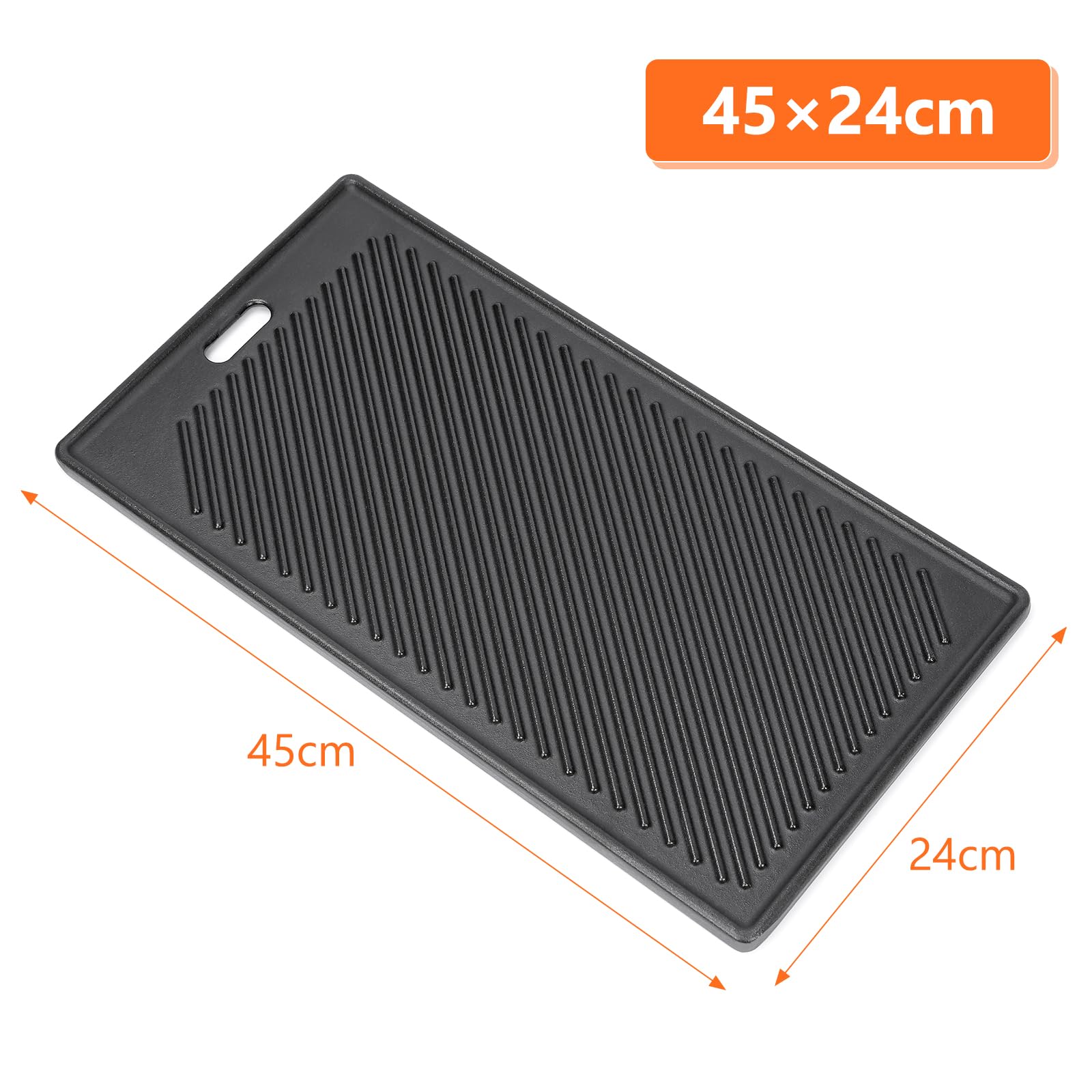 GFTIME 45 x 24cm Wendeplatte Gusseisen für alle RÖSLE VIDERO G2-, G3-, G4- und G6-Modelle (ab Modelljahr 2021), Universal Gusseisen Grillplatte Gasgrill Zubehör, 1 Stück