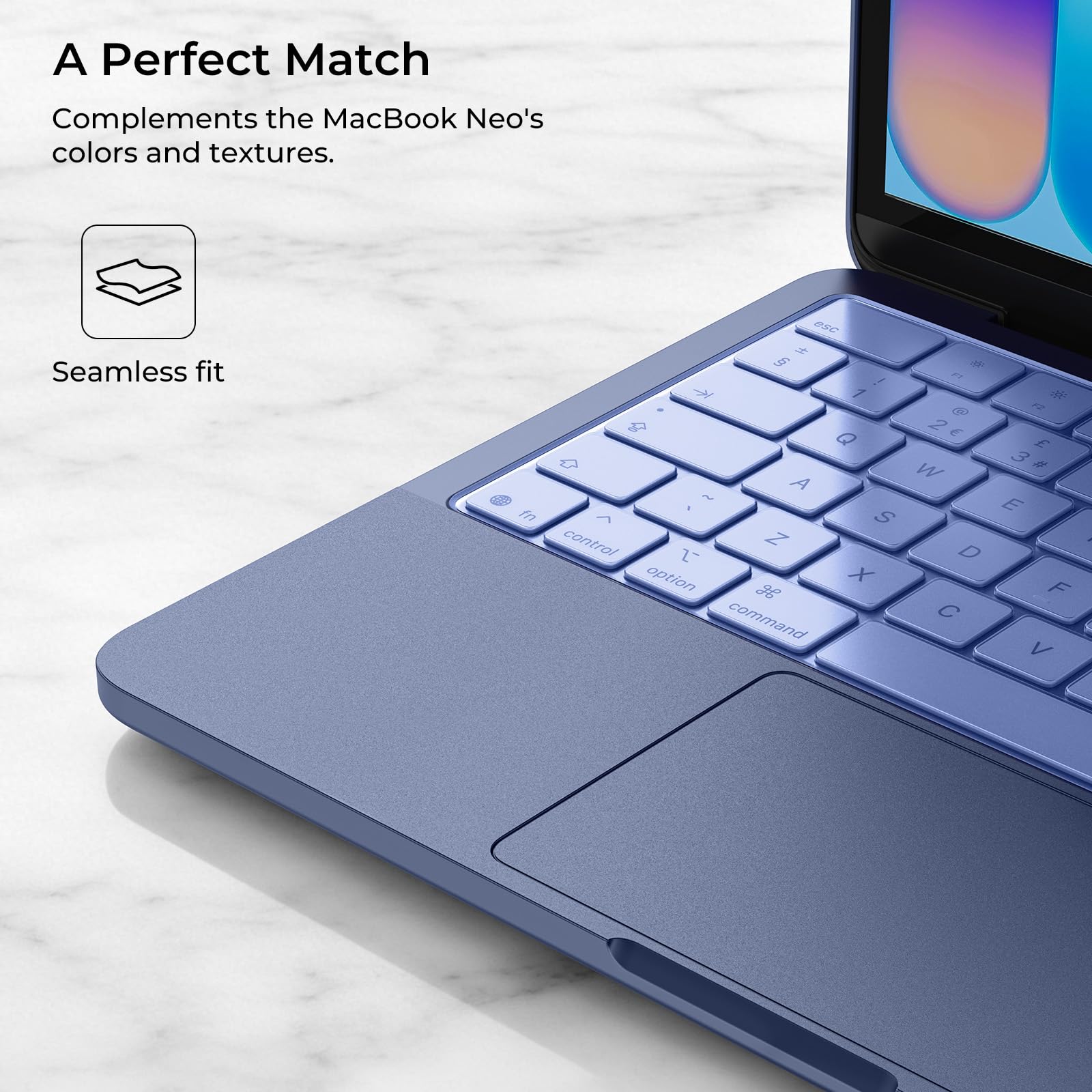 EooCoo Ultrafino Protector de Teclado Compatible con MacBook Neo de 13 Pulgadas (2026), Chip A3404 A18 Pro [Color Oficial 100% Idéntico], Diseño EU con Reposamanos y Protector de Trackpad - Índigo