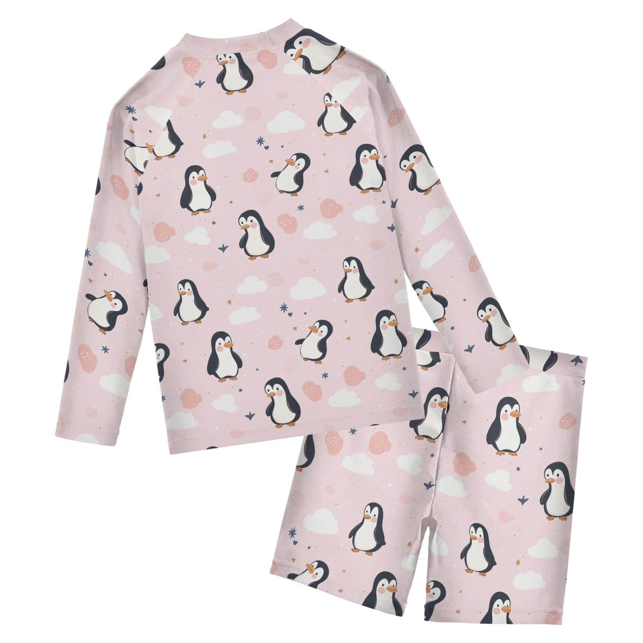 Cute Penguins Toddler and Baby Boys' 2-Piece Swimsuit Trunk, Long Sleeve Rashguard Bathing Suit B0404952