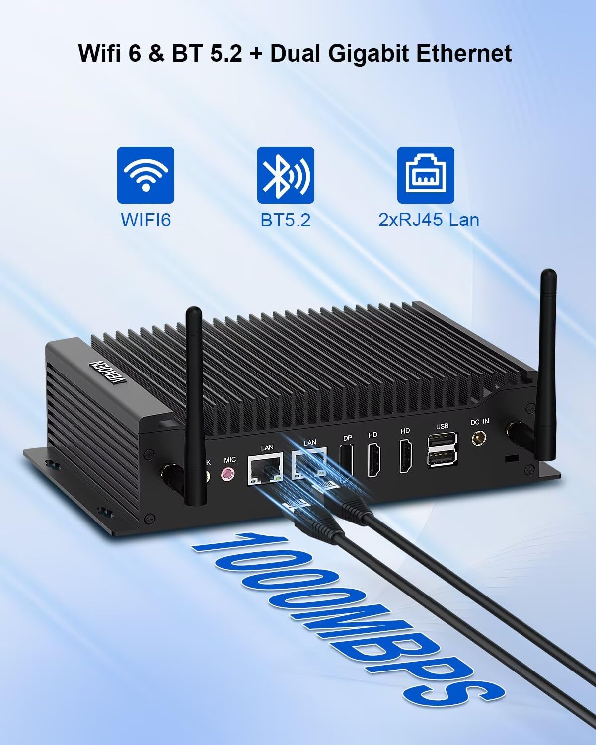 Industrial Mini PC Core i5 1235U, lüfterlos PC I5, 2xCOM, 16GB RAM 256G SSD | 14Pin GPIO, Dual Lan, 2xHD2.0, DP, USB3.0, SIM-Slot, Wifi, BT5.2, Industrie-Computer, Win 11/Linux