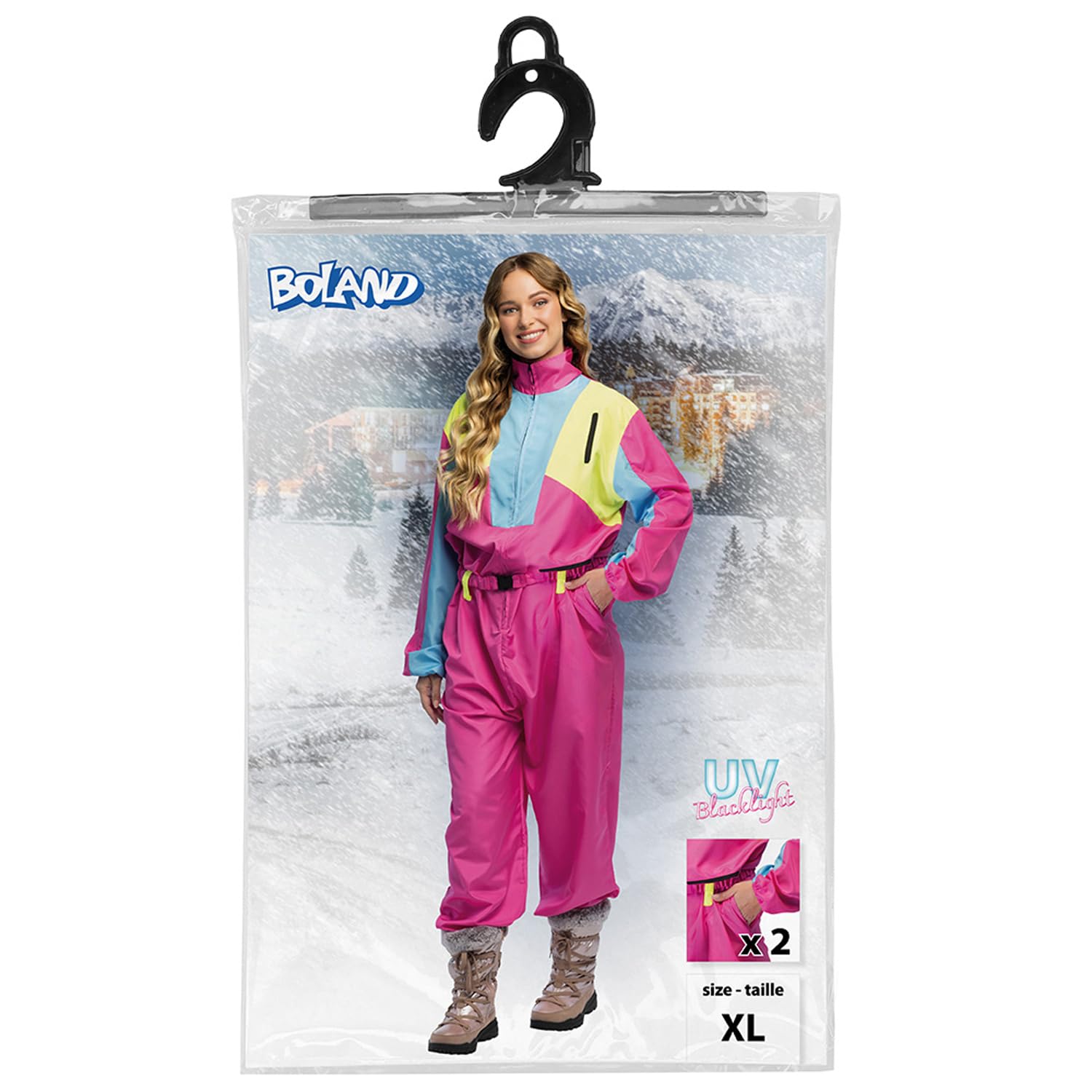 Boland – Combinaison de ski rétro rose, brille sous la lumière noire, costume des années 80 pour femmes, tenue pour soirée après-ski, combinaison pour costumes de carnaval