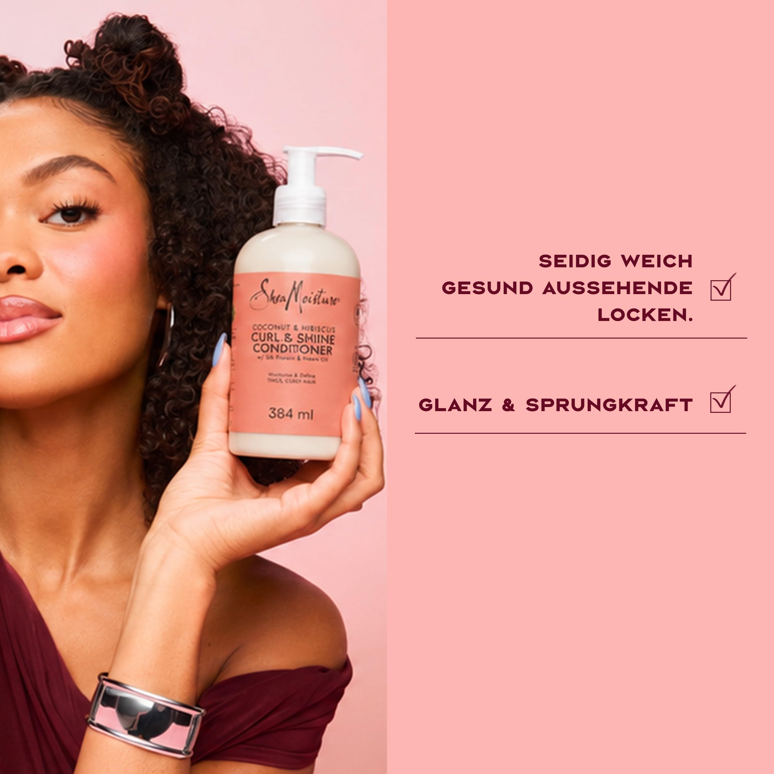 SheaMoisture Geschenkset Curl & Shine, Mit Shampoo, Conditioner und Leave-In-Creme, Bei Lockigem und Krausem Haar, Feuchtigkeit & Anti-Frizz-Effekt, Mit Kokosöl und Hibiskus, 384 ml + 384 ml + 326 ml | Mit Shampoo, Conditioner und Leave-In-Creme, Bei Lock
