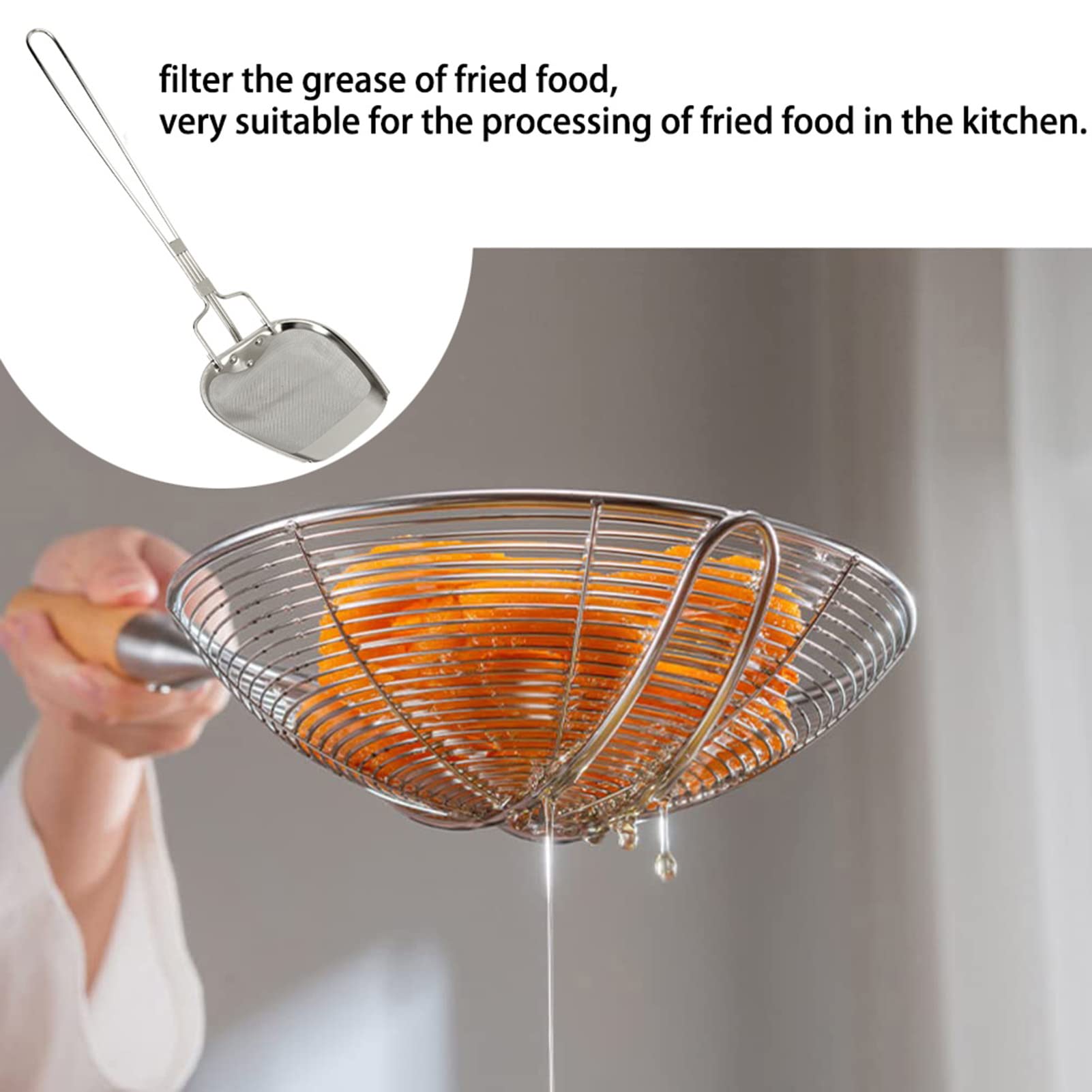 TANIQIACA Fine Mesh Skimmer Spoon Stainless Steel Hot Pot Fat Strainer for Oil Filter Skimming Grease and Foam, Fine Mesh Strainer 0.02in