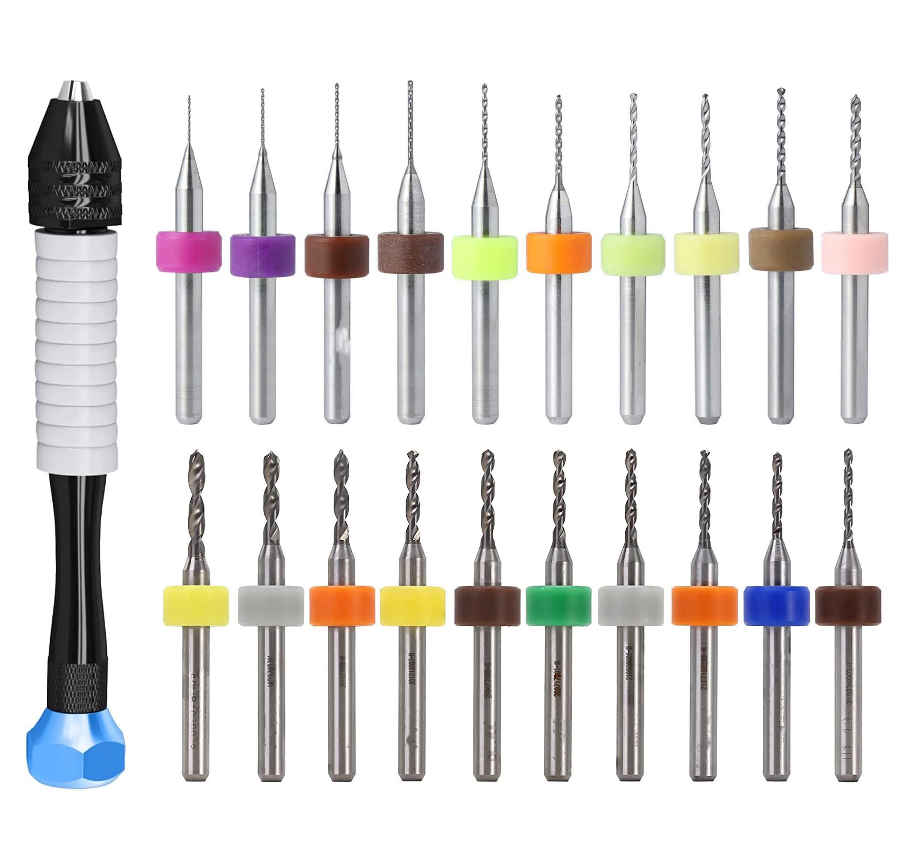20PCS Mini Taladro de Mano,PCB Drill Bits Set 0,1mm a 1,0mm e 1,1mm a 2,0mm Micro Brocas Taladro Drill Herramientas Giratorias para madera joyería y plástico Grabado y Bricolaje
