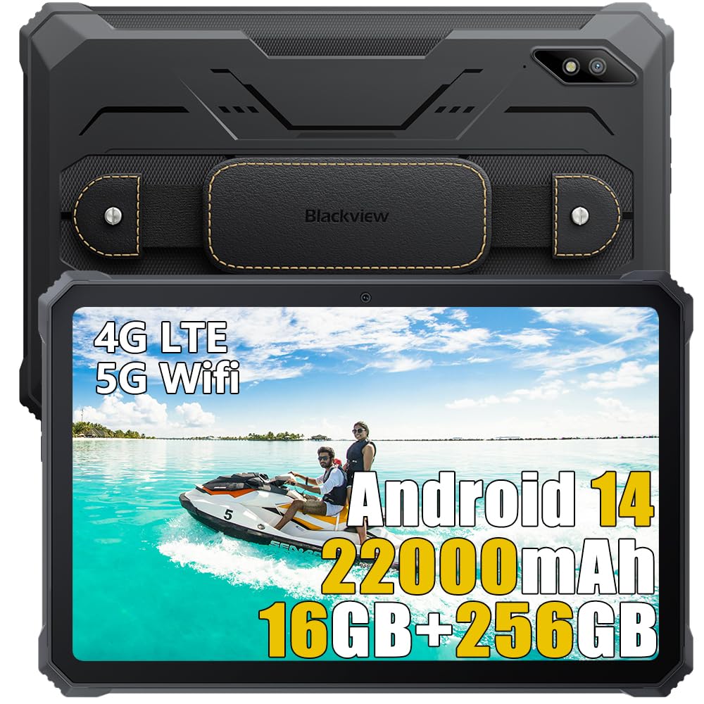 Blackview Active 8 Pro Rugged Tablet Android 14, MTK G99 16GB+256GB Tablet Android 14, 10.4“ FHD+, 22000mAh Smartphone Robusto, 48MP, 4 Lautsprecher, IP68 Wasserdicht, Dual 4G LTE, 5G WiFi, OTG, NFC