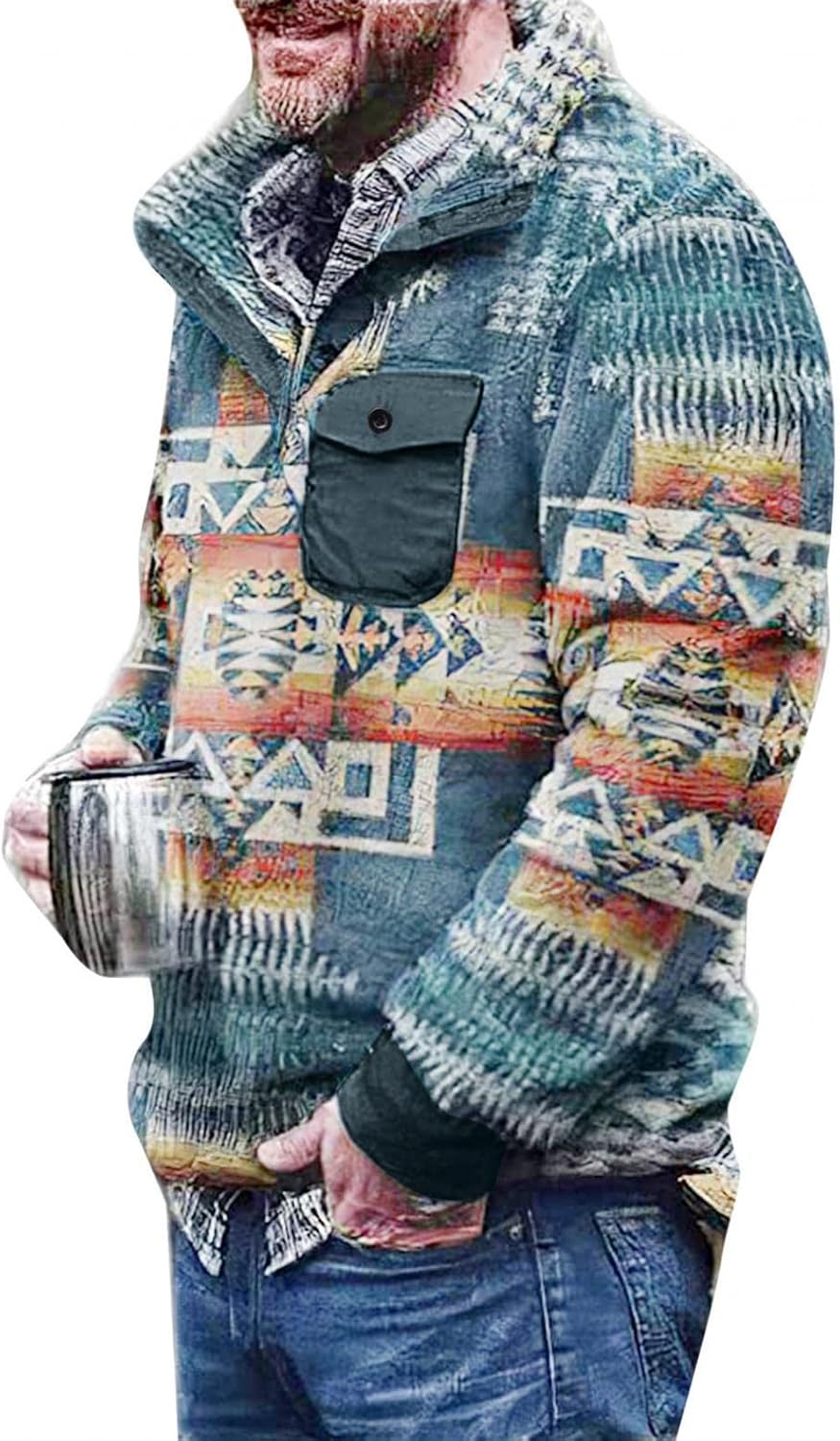 Mens Fleece Pullover 1/4 Zip Button Up 