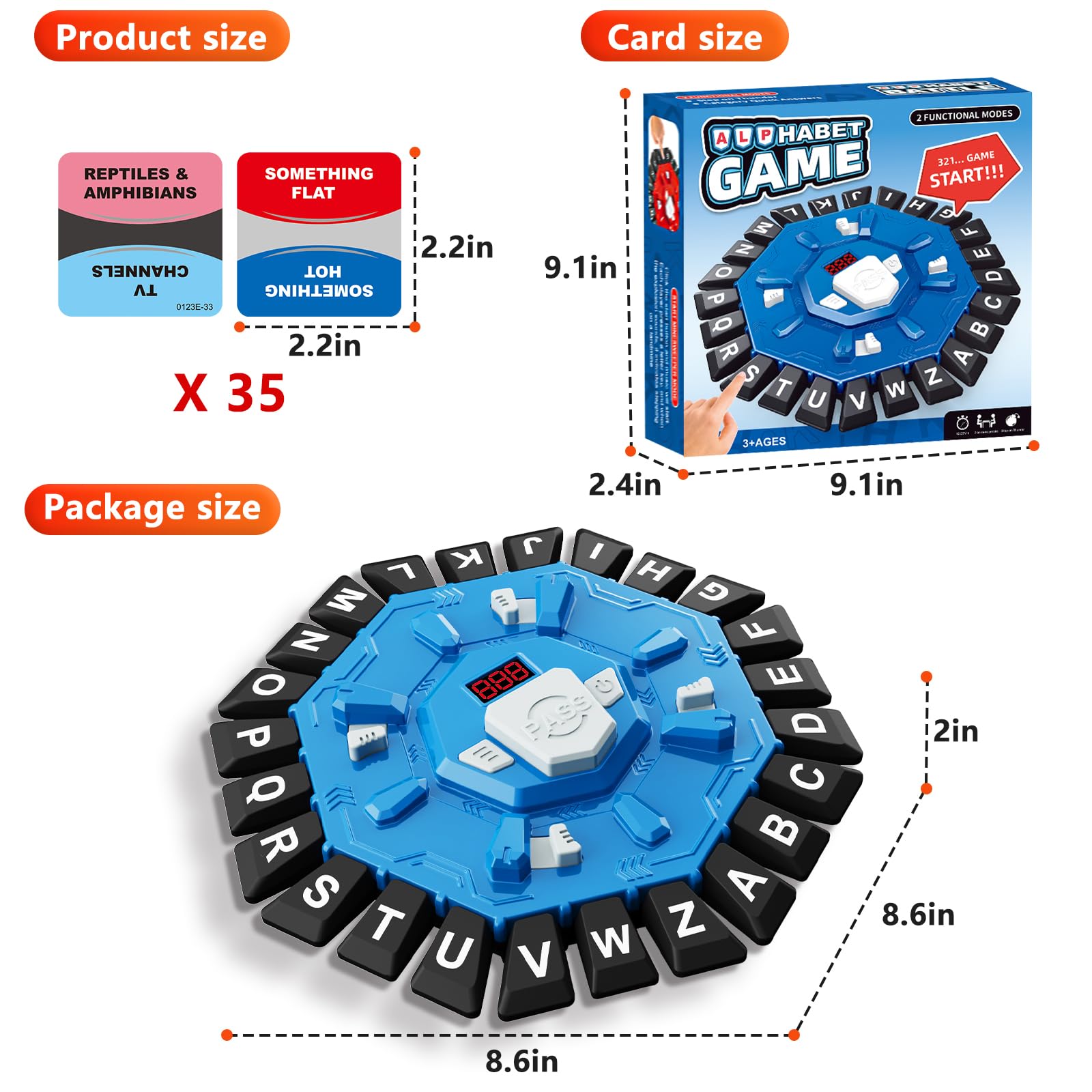 Juego de palabras, juego de mesa familiar con temporizador de pantalla digital y 2 categorías de modos, divertido juego rápido de 24 letras para fiesta de aprendizaje interactivo (azul) 2