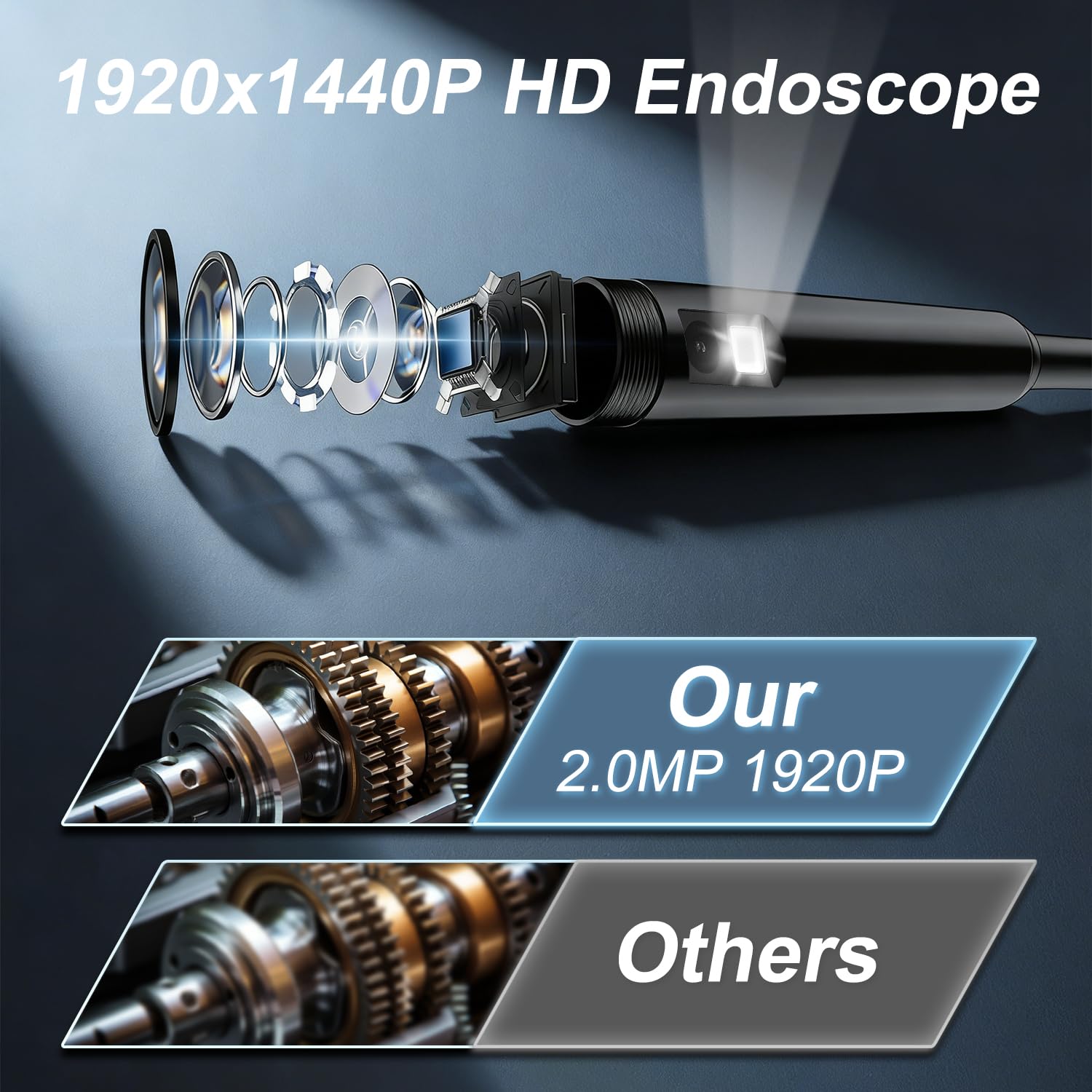 Endoskopkamera mit Licht, 5M Dual-Linsen-Boreskop Werkzeuge mit 8 einstellbaren LED-Lichtern, Endoskop mit halbstarrer Schlangenkamera, IP67 Wasserdichtes Endoskop für iOS und Android (Dual-Linse 5M)