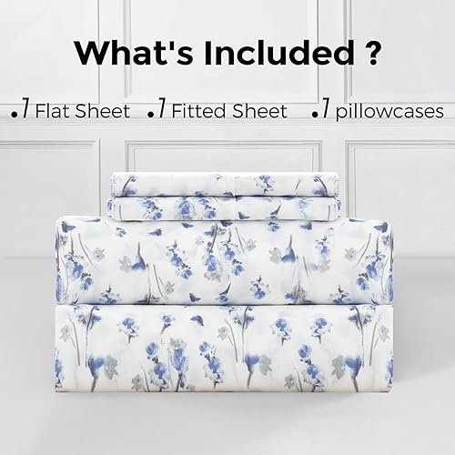 Miniatura 7 de HENGWEITEXT Juego de sábanas individuales de 18 pulgadas de profundidad, juego de sábanas de 4 piezas transpirables y refrescantes, juego de sábanas