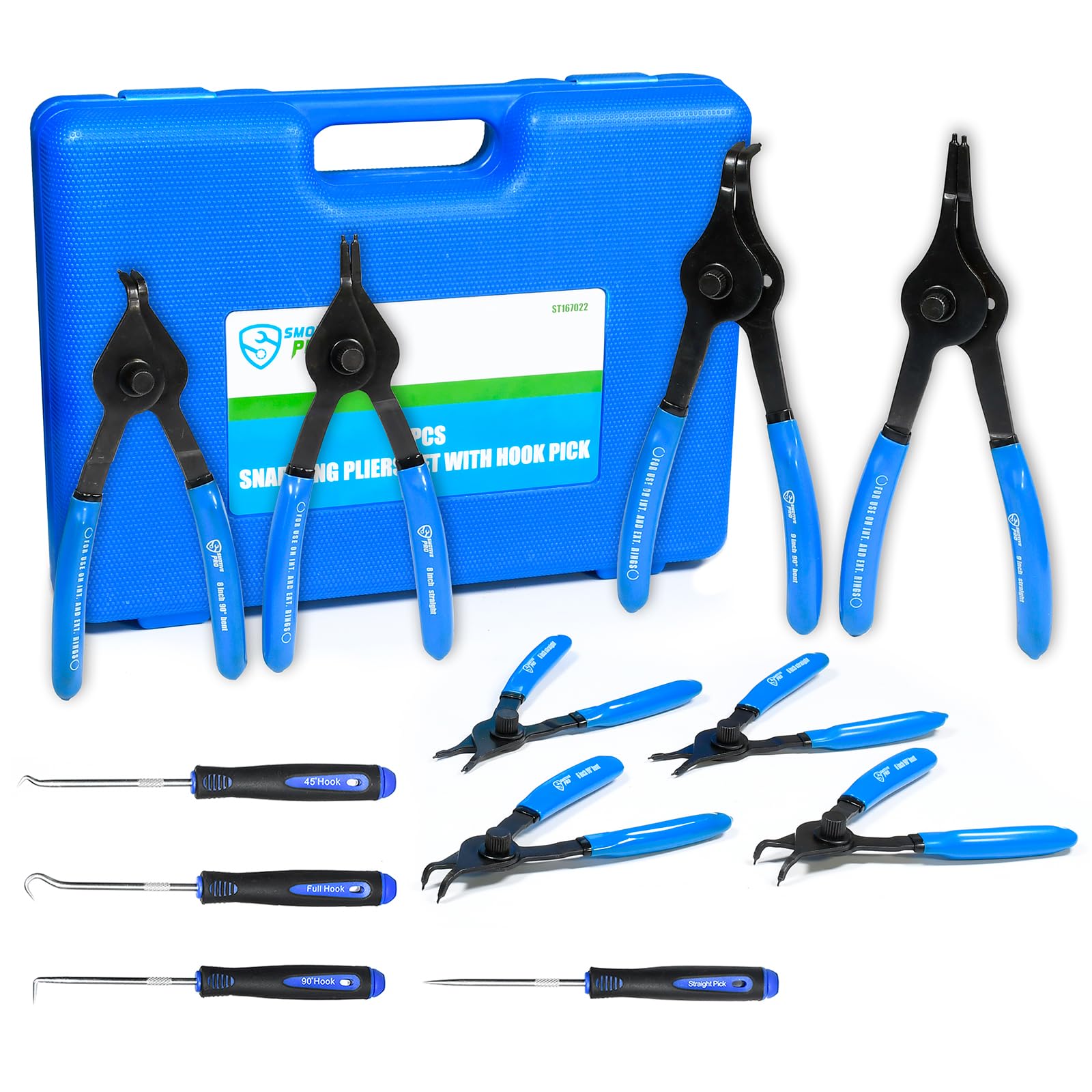 SMOTIVEPRO Set di 12 pinze per anelli elastici, pinze per anelli elastici interni ed esterni, con pinze piegate, pinze dritte