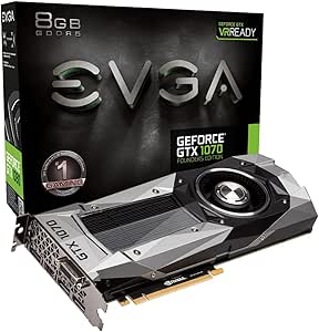 EVGA GeForce GTX 1070 Founders Edition, 8GB GDDR5, LED, DX12 OSD Support (PXOC) Graphics Card 08G-P4-6170-KR