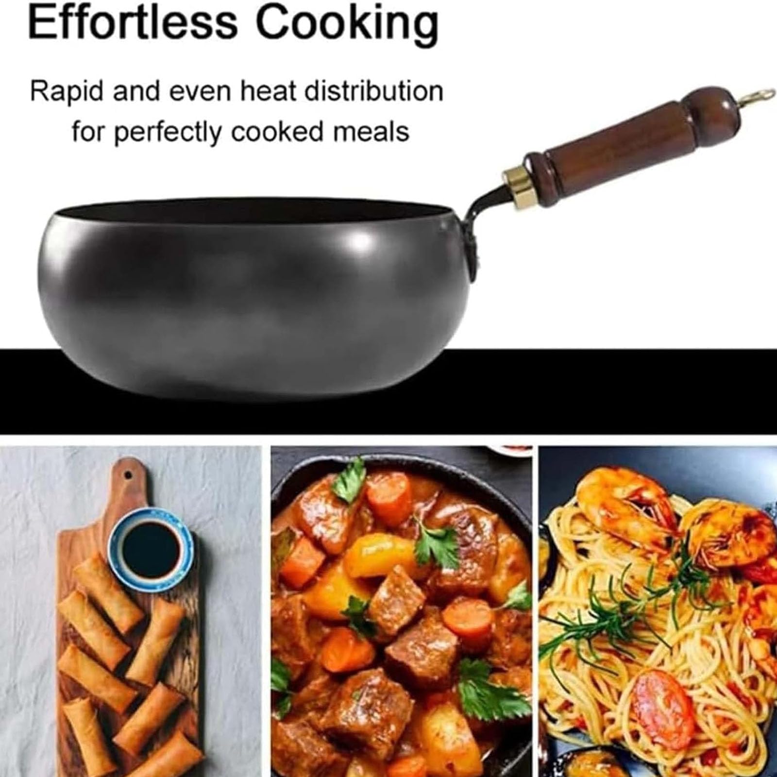 Pannella Wok giapponese in ghisa, pentola sana non rivestita con coperchio, Woks in acciaio al carbonio tradizionale, padelle antiaderenti martellate a mano fatte in Giappone, per Smooth-Surface 26cm