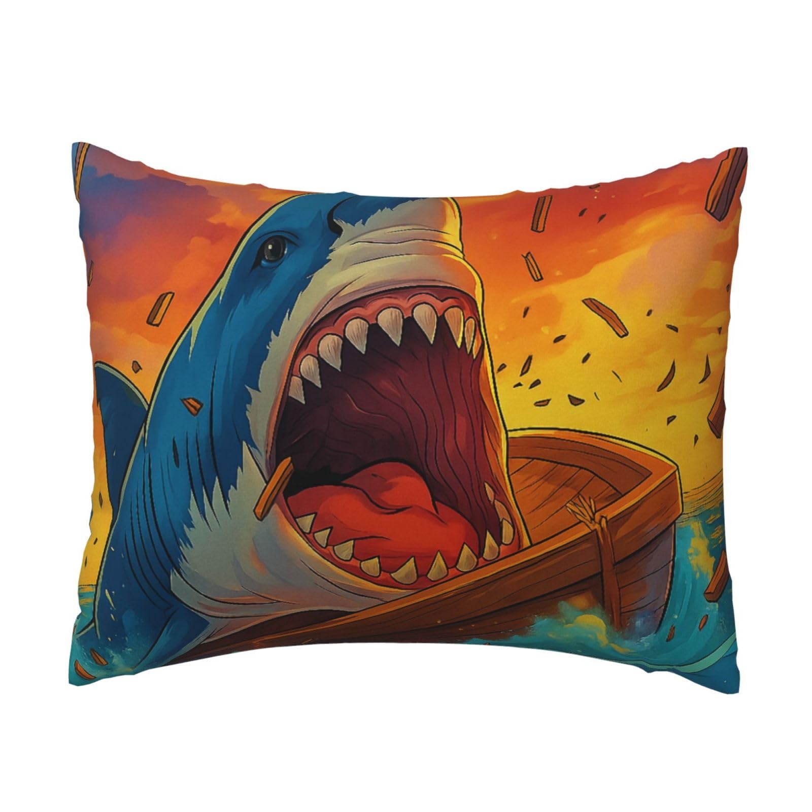 Dramatic Shark Pillowcase Soft Plush with Zipper Decorative Pillowcovers 16x20 in