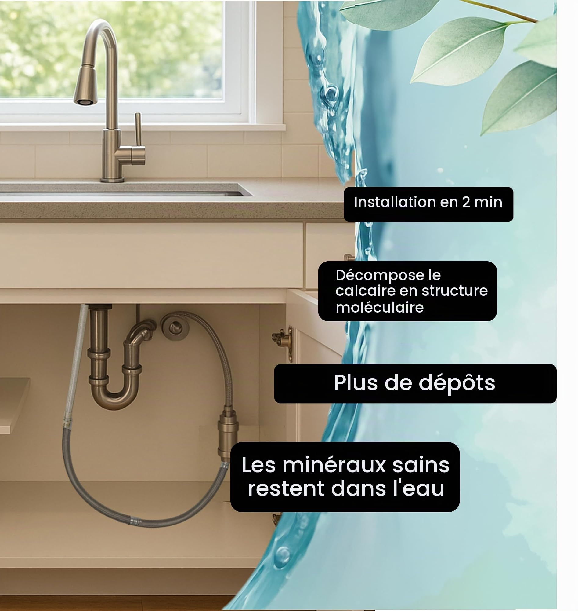 SYDROS Filtre anticalcaire de cuisine - 1,2 cm en acier inoxydable avec kit