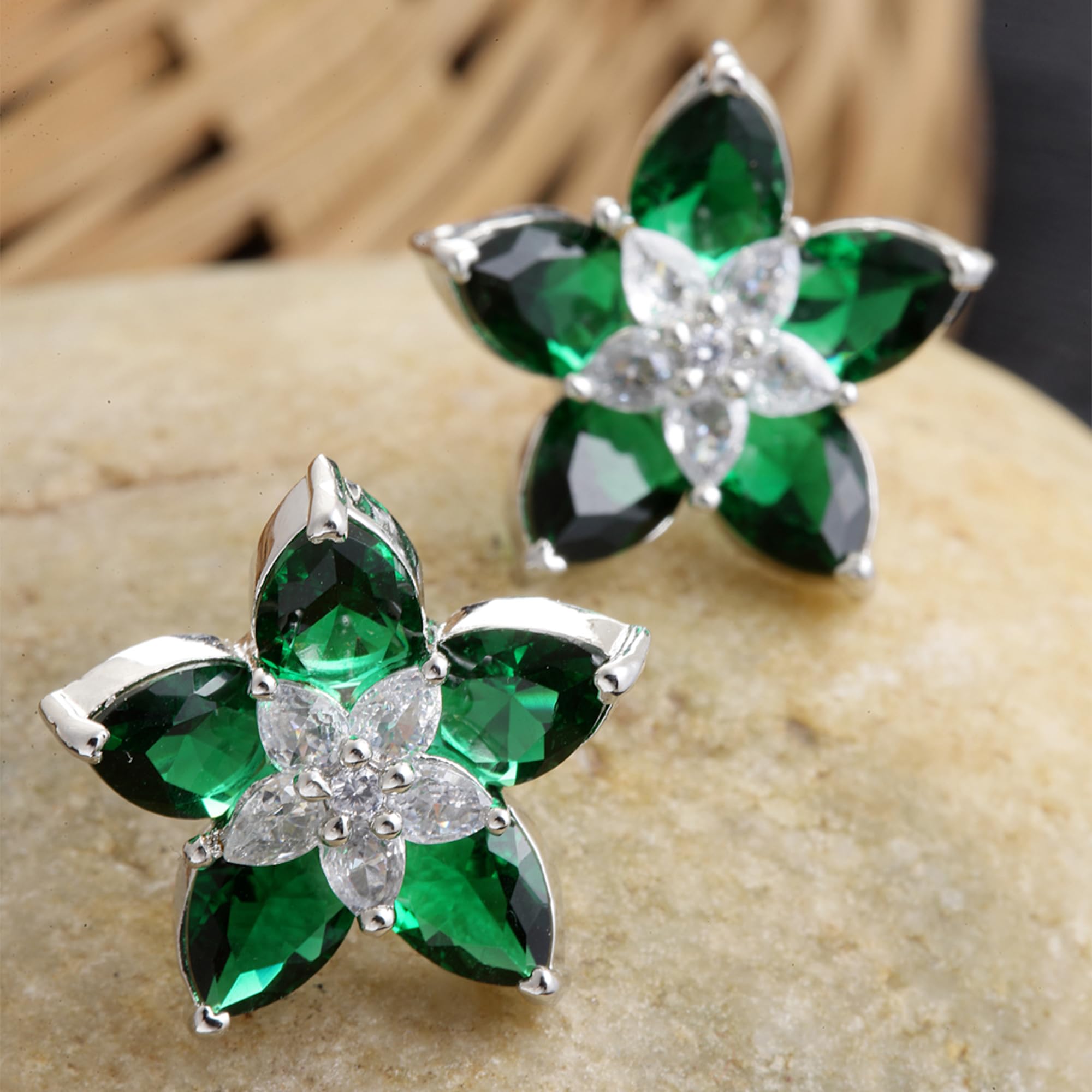 Pink Star Shaped Studs Earrings Rhodium Plated