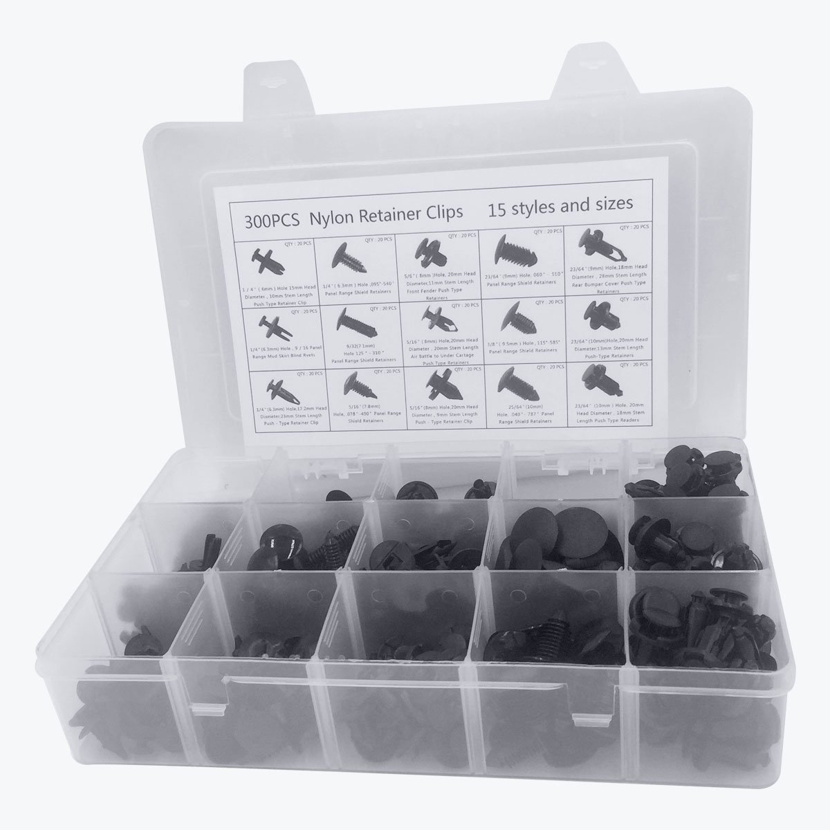 Lantee Car Clips - 300 Push-Type Auto Retainer Fasteners Set for Honda, Acura, Isuzu, Nissan, GM, Ford, Chrysler, Mitsubishi