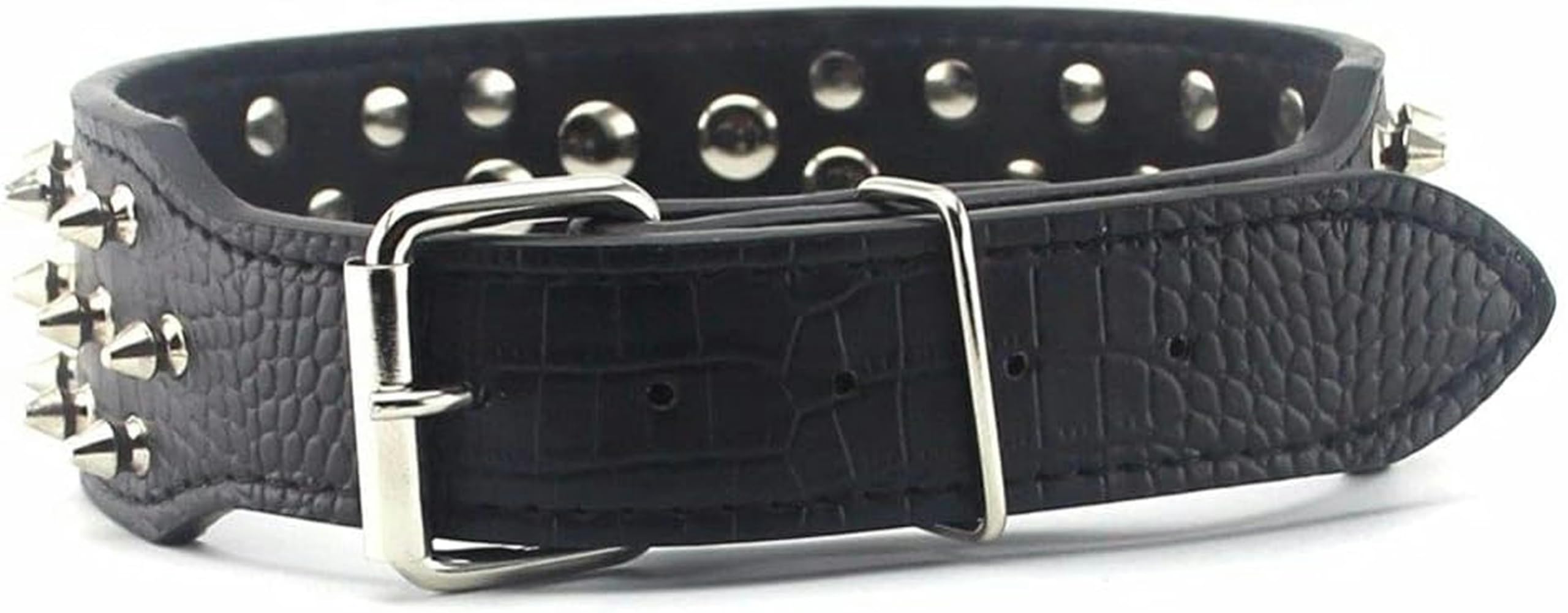 Hundehalsband, 5,1 cm breit, 3 Reihen, mit scharfen Stacheln besetzt, Leder, spezieller Stil, mittelgroße und große Hunde, Haustierhalsband, Nietenhalsband, Schwarz, S