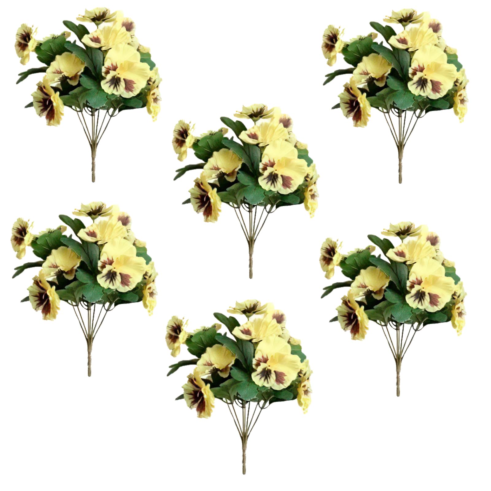 Artificial Flower Plants, 6 Bundles Fake Flowers for Outdoor and Indoor, Small Wild Flowers Decoration,Artificial Plastic Silk Bouquets,Fake Plants Pansy for Family Garden Porch Windows (Yellow)