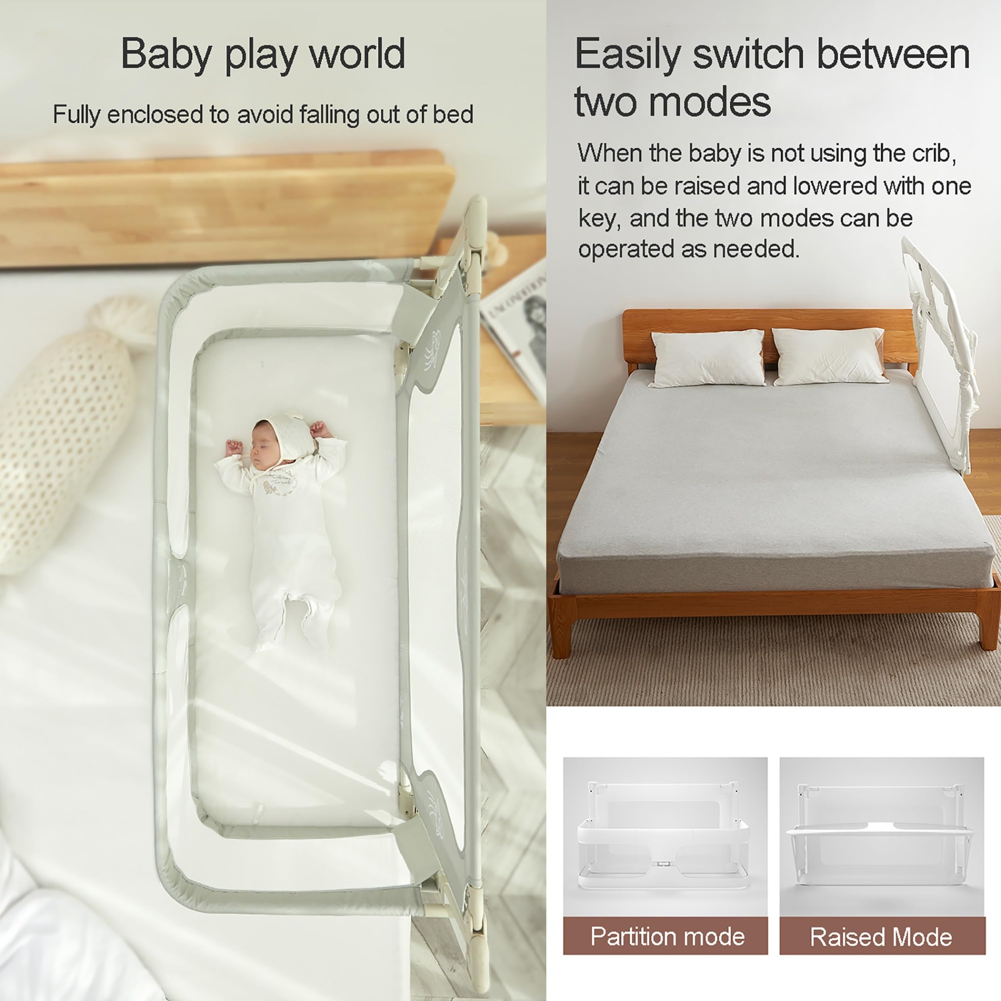 3 in 1 Baby Bedside Crib, Baby Bedside Sleeper, for Cosleeping