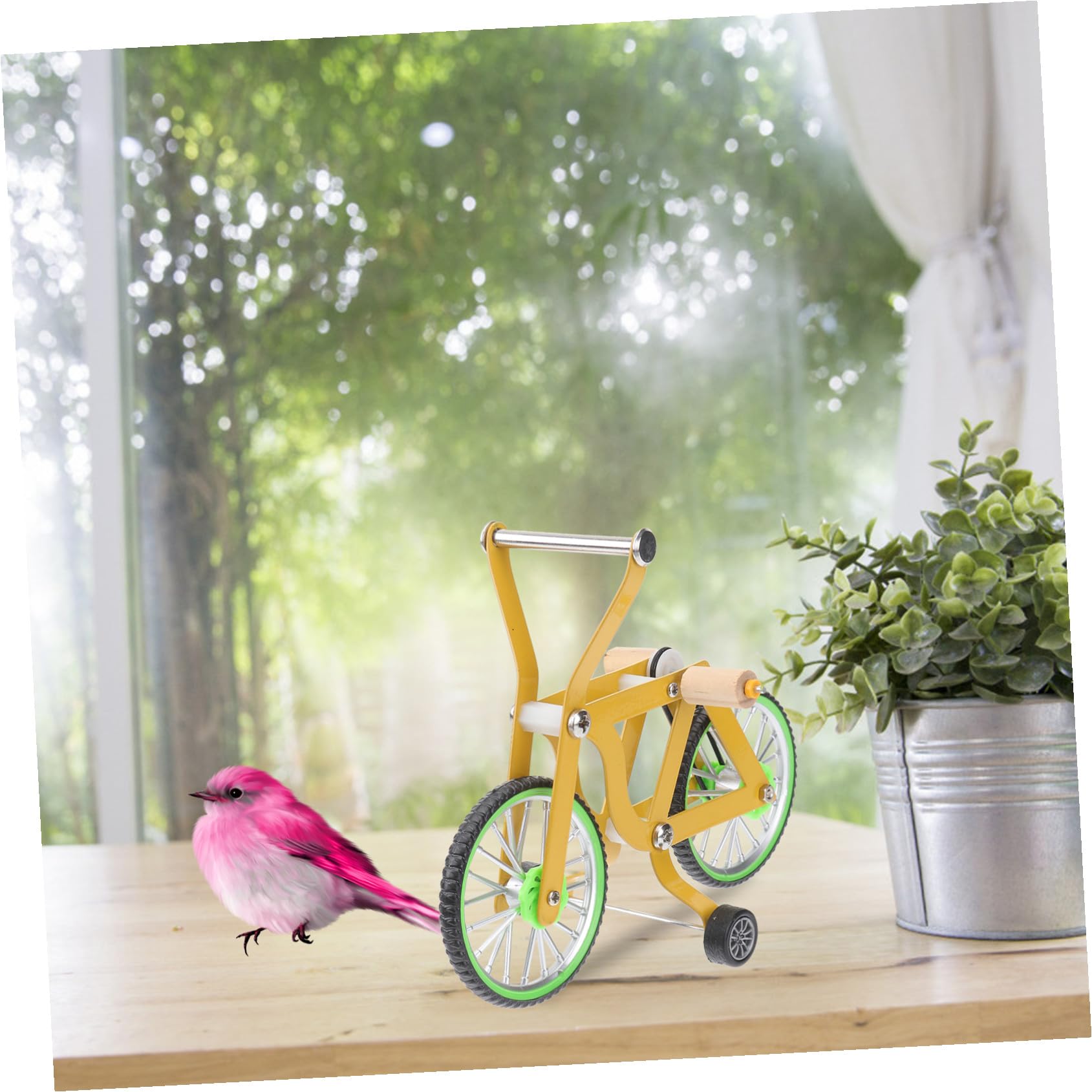 Papageien Trainingsfahrrad als Gelbes Vogelspielzeug für Übungen | Metall und Kunststoff, für Vogel und Papageienbedarf, Kreative Form, Unterstützt Aufmerksamkeit