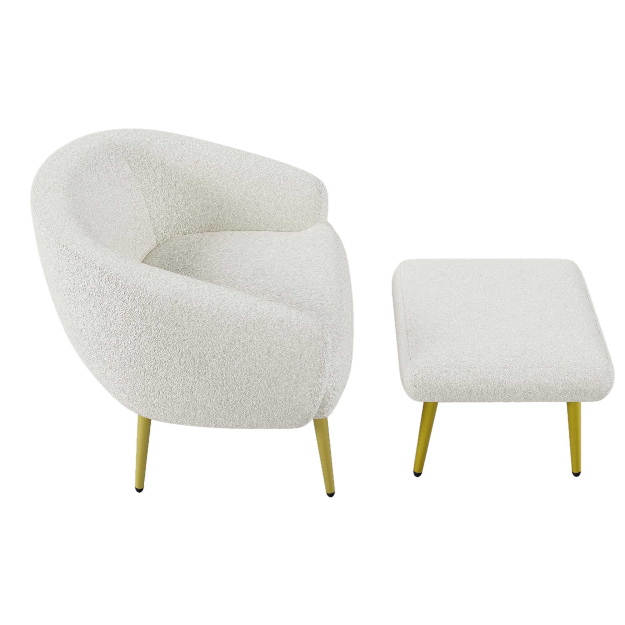 Silla tapizada Sherpa moderna con reposapiés, diseño ergonómico, patas doradas, confort lujoso (blanco)