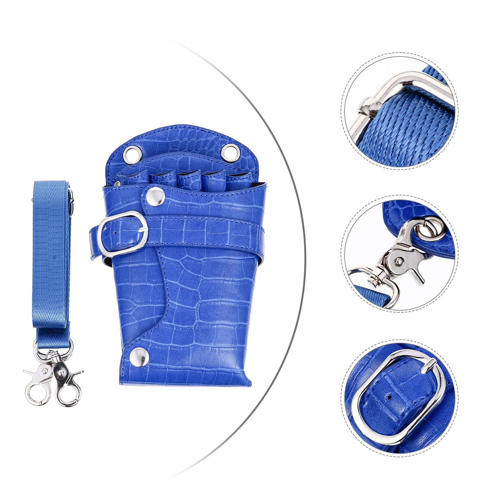 Bolsa para Tijeras de Pelo, Estuche para Herramientas de Peinado, PU Azul, Alta Capacidad, Cinturón Desmontable Clip, para Uso Profesional en Salón y Uso Doméstico