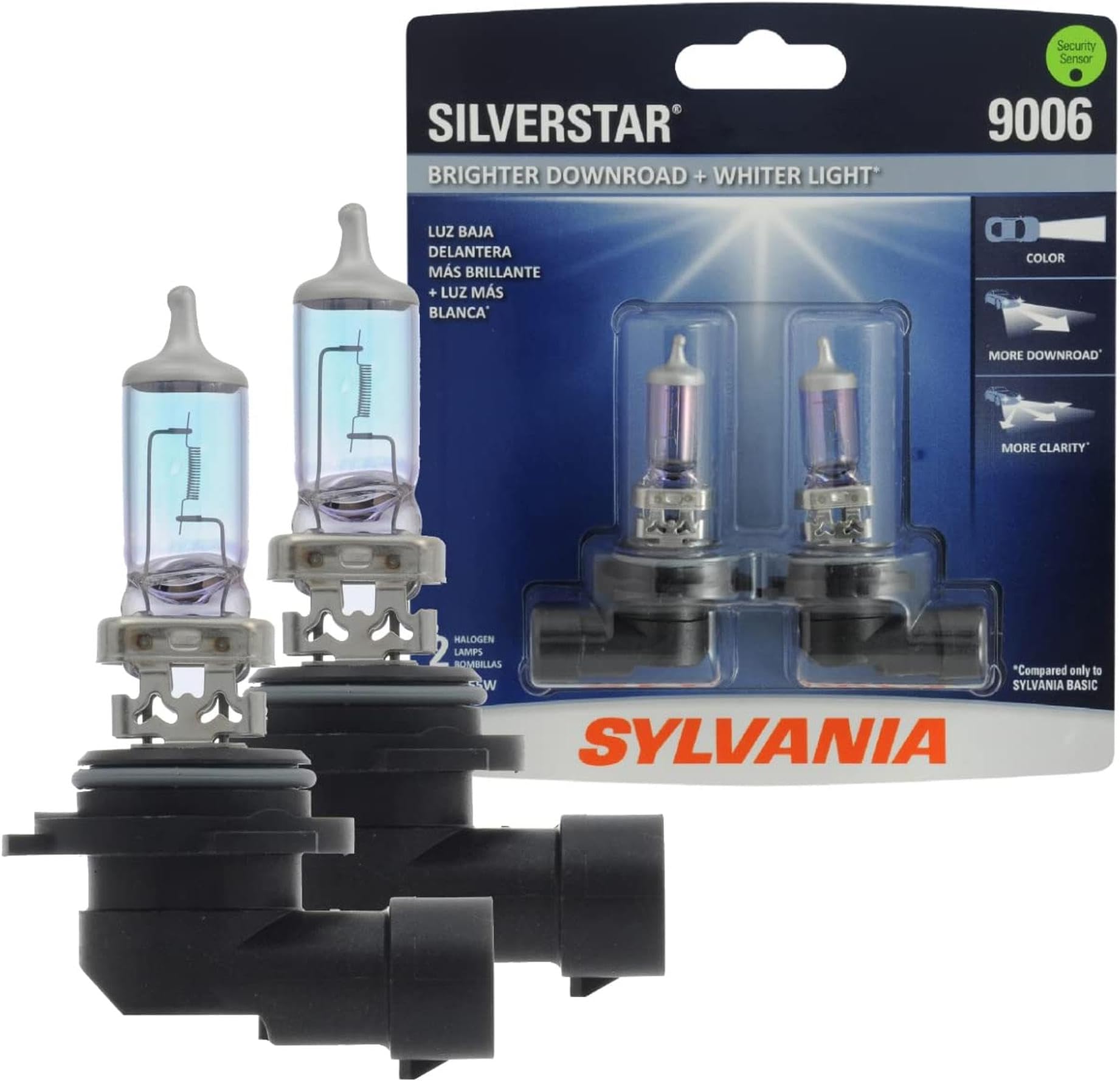 9006 SilverStar - High Performance Halogen Headlight Bulb, High Beam, Low Beam and Fog Replacement Bulb, Brighter Downroad with Whiter Light (Contains 2 Bulbs)