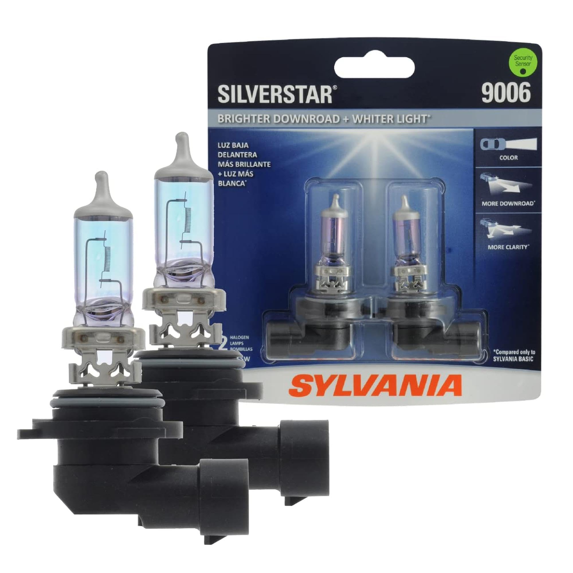 SYLVANIA - 9006 SilverStar - High Performance Halogen Headlight Bulb, High Beam, Low Beam and Fog Replacement Bulb, Brighter Downroad with Whiter Light (Contains 2 Bulbs)