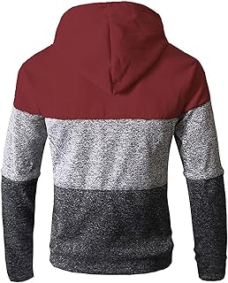 KonJim Mens Hoodies Patchwork Color Block Sweatshirts Casual Drawstring Tops Long Sleeve Casual Sweatshirt with Pocket Fall Winter Warm Thermal Sweater Hip Hop Colorful Novelty Sweatshirts