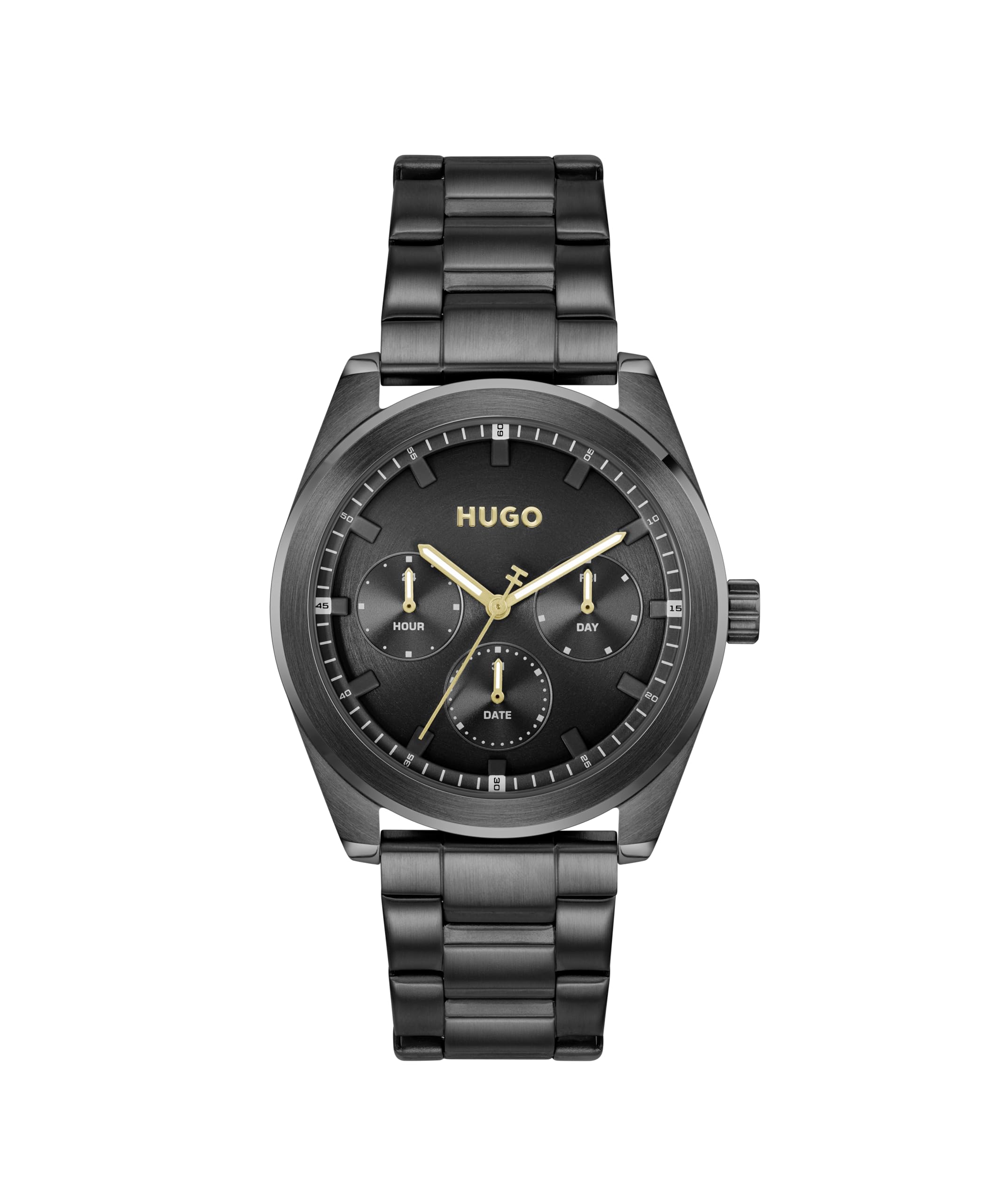 HUGO Analogue Multifunction Quartz Watch for Men #Bright Sport Collection with Black Stainless Steel Bracelet - 1530426