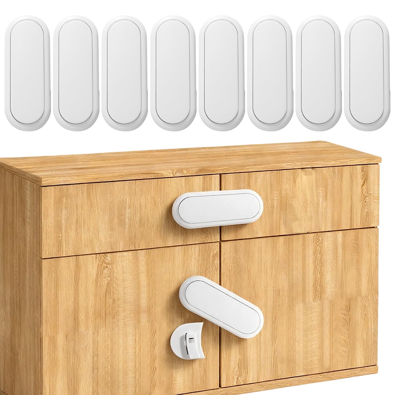 OWill 8 Stück Kindersicherung Schrank, Schubladensicherung Baby Weiß Schranksicherung Baby für Schränke, Kühlschrank und Schubladen, Stark Klebend, Kein Bohren, Kindersicherung Schubladen