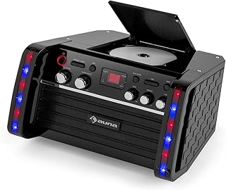 AUNA DiscoFever - Children's karaoke player, Karaoke machine, Karaoke system, CD player, 1 Mic included, plays karaoke CD+G, 2 microphone inputs, video output, LED lighting, Black