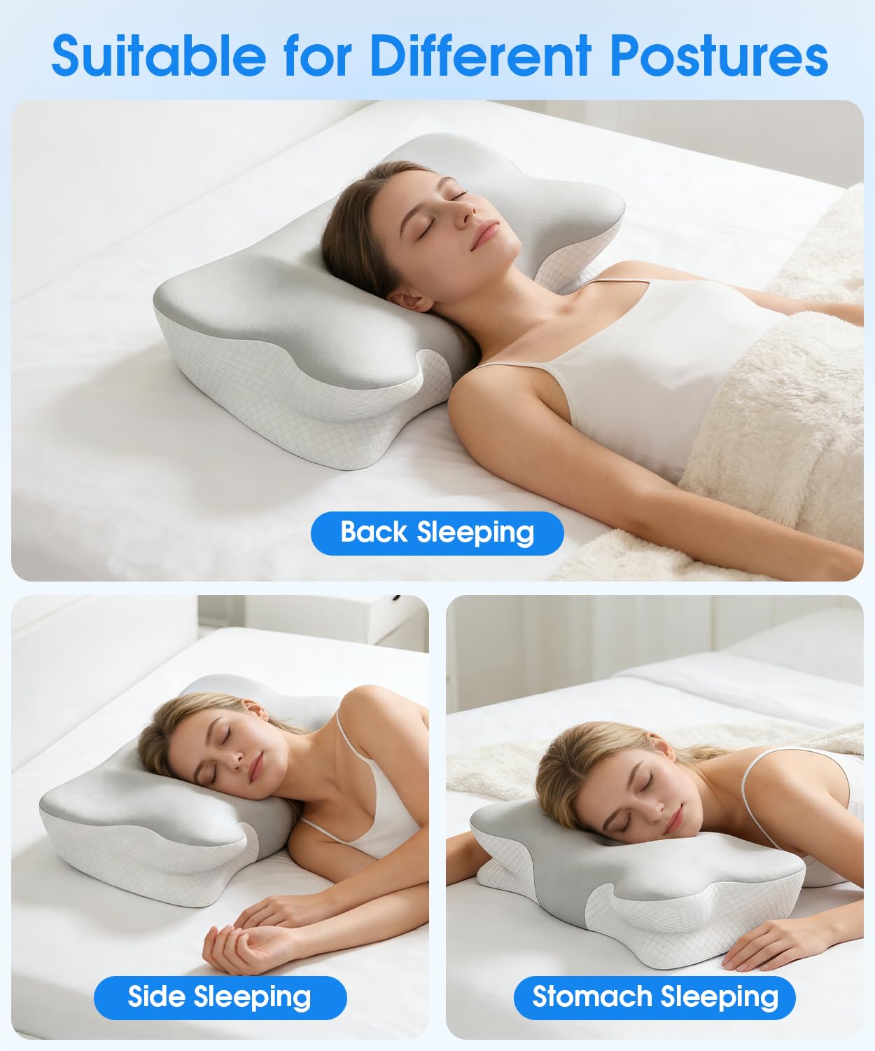 Cuscino ortopedico ergonomico in memory foam, per alleviare il dolore al collo e alle spalle, cuscino di supporto cervicale a 2 altezze, per chi dorme su fianco, schiena, stomaco, cuscino rinfrescante