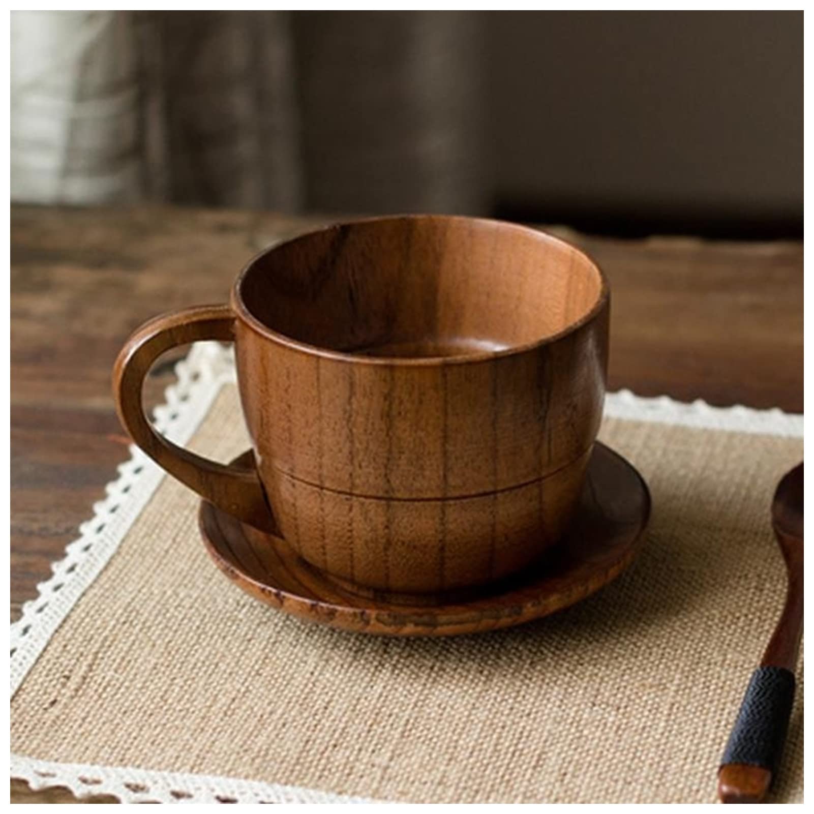 DUnLap Paar Tasse 180ml Kaffeetasse Europäische Stil Cups for Kaffee- und Tee Holzschale Und Untertasse Holziness Tassen Tassen Untertassen Küche Getränkewaren Tasse