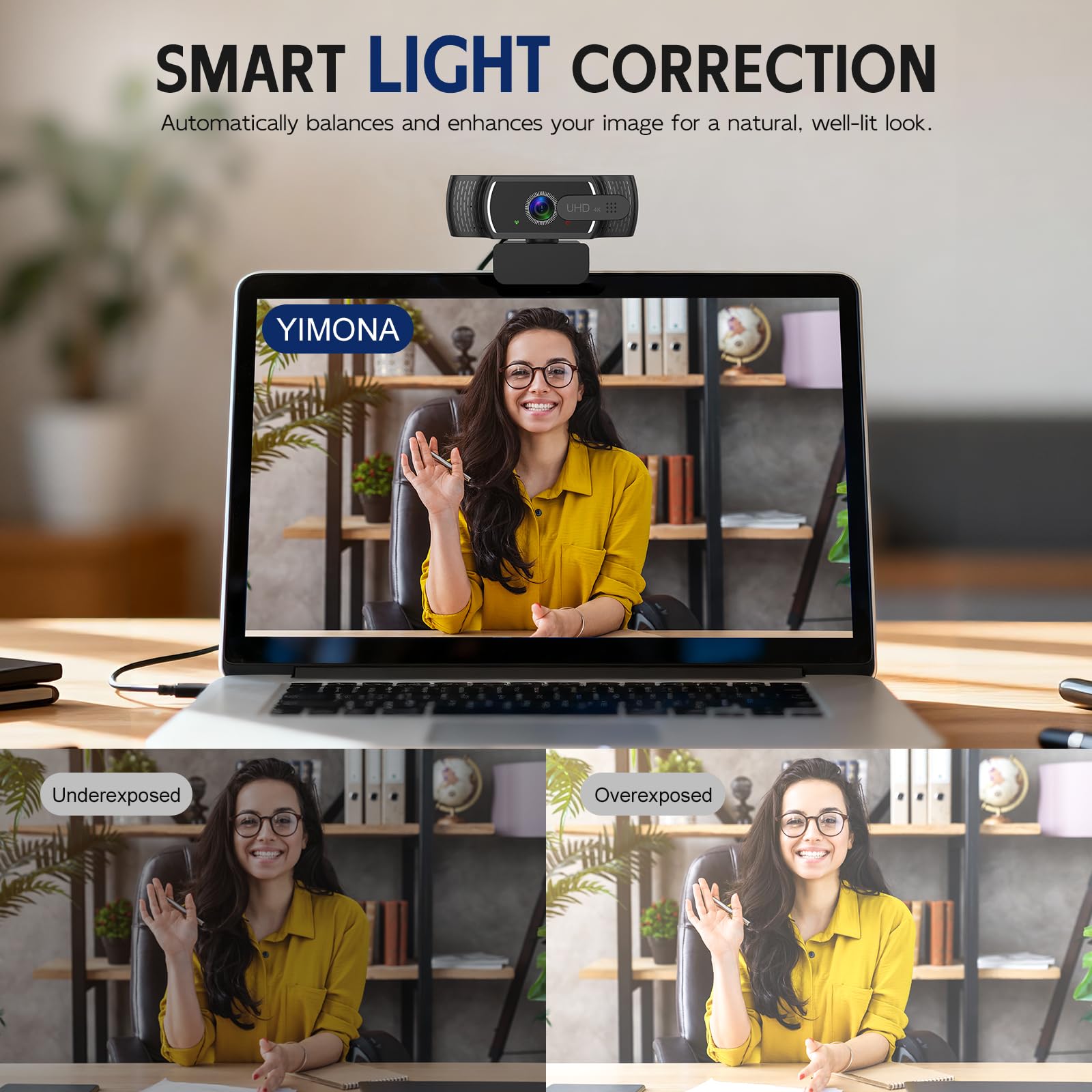 Cámara web 4K para PC, sensor Sony de 1/2.5 pulgadas, enfoque automático PDAF, 2 micrófonos con cancelación de ruido, cubierta de privacidad, campo de visión de 80°, cámara de laptop funciona con zoom