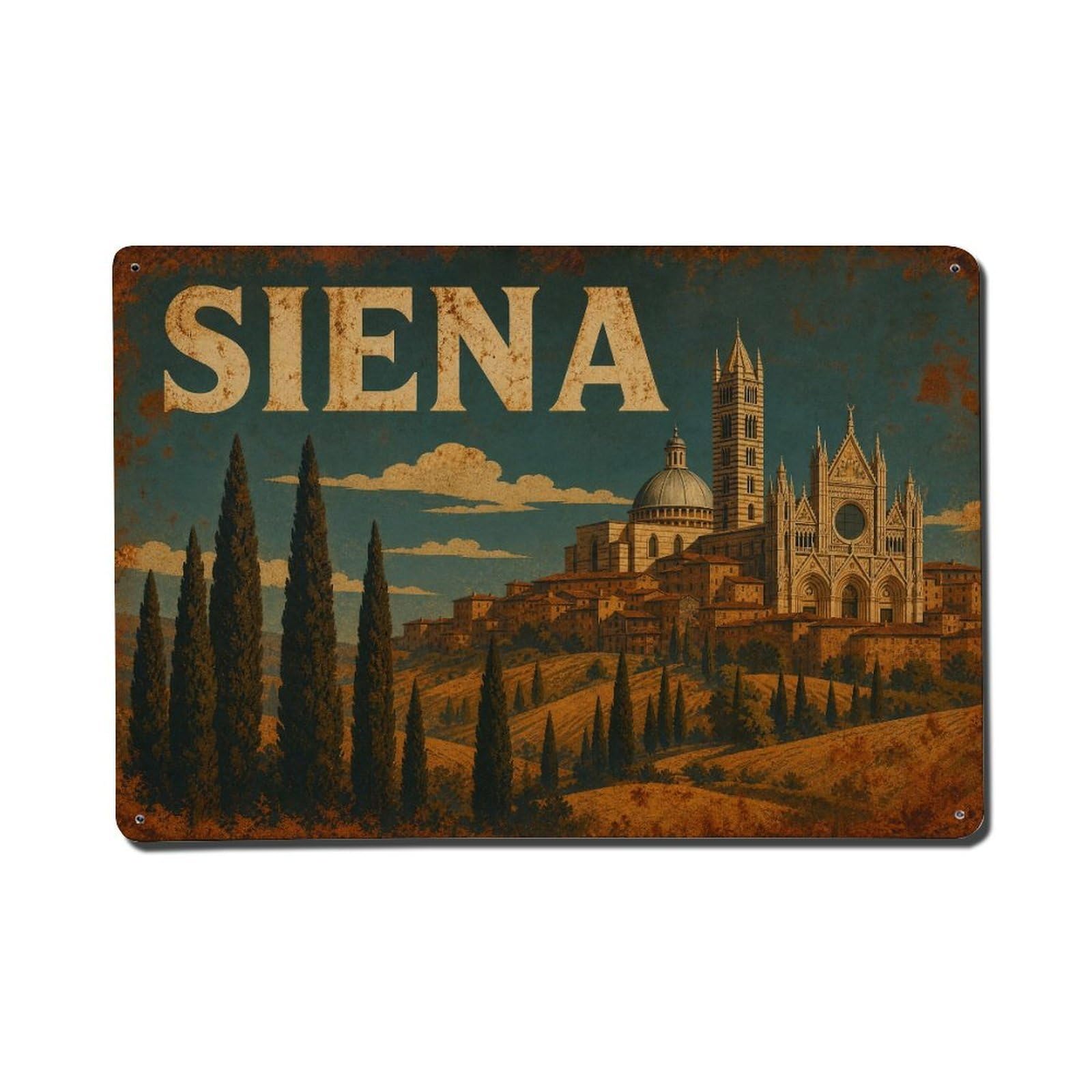 Huiyhb 8X12inch(20X30cm) Vintage Travel Siena Cypress Trees Hillside Landscape Italy Metal Tin Sign